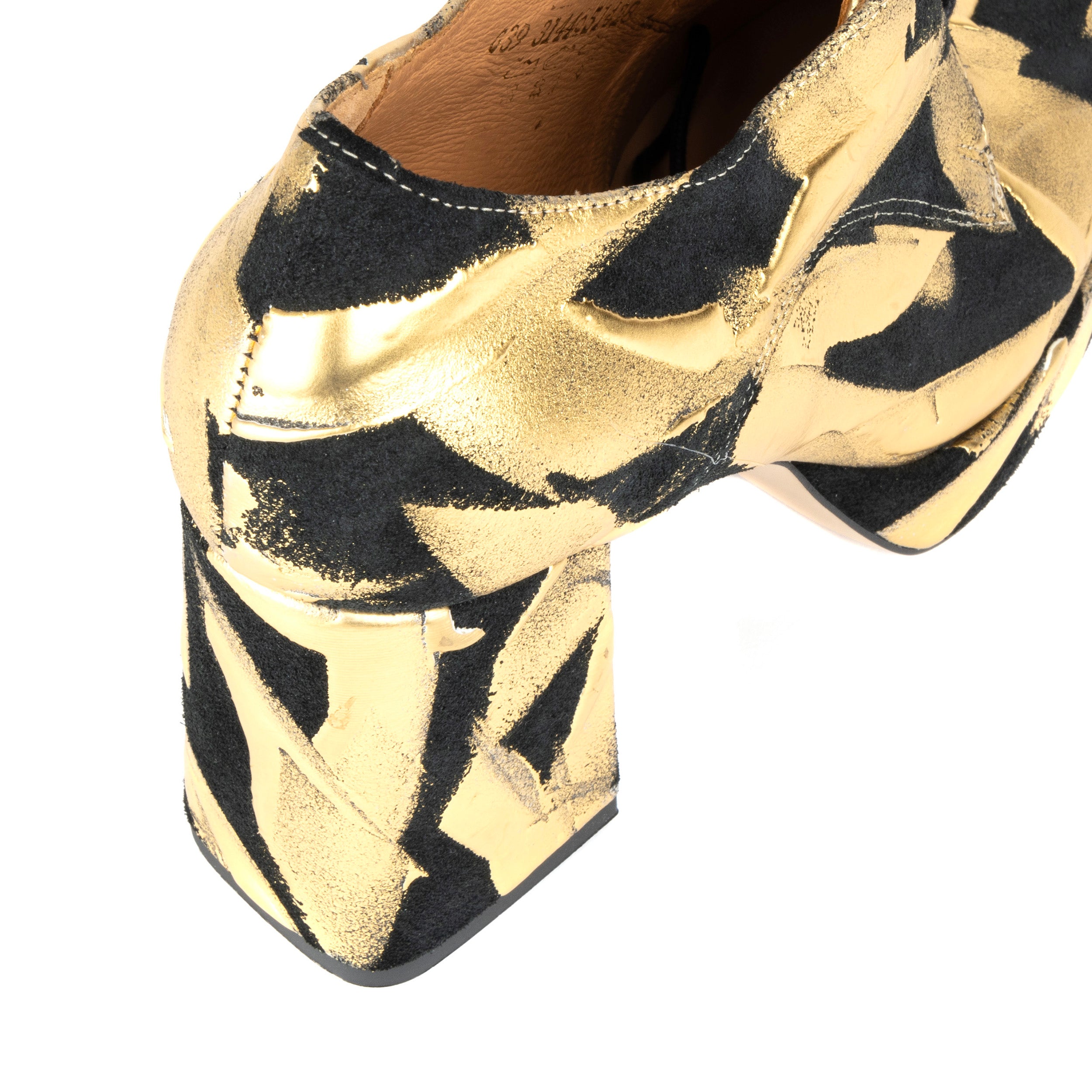 Roulette Platform - Gold - Women's leather oxford pump with platform and block heel