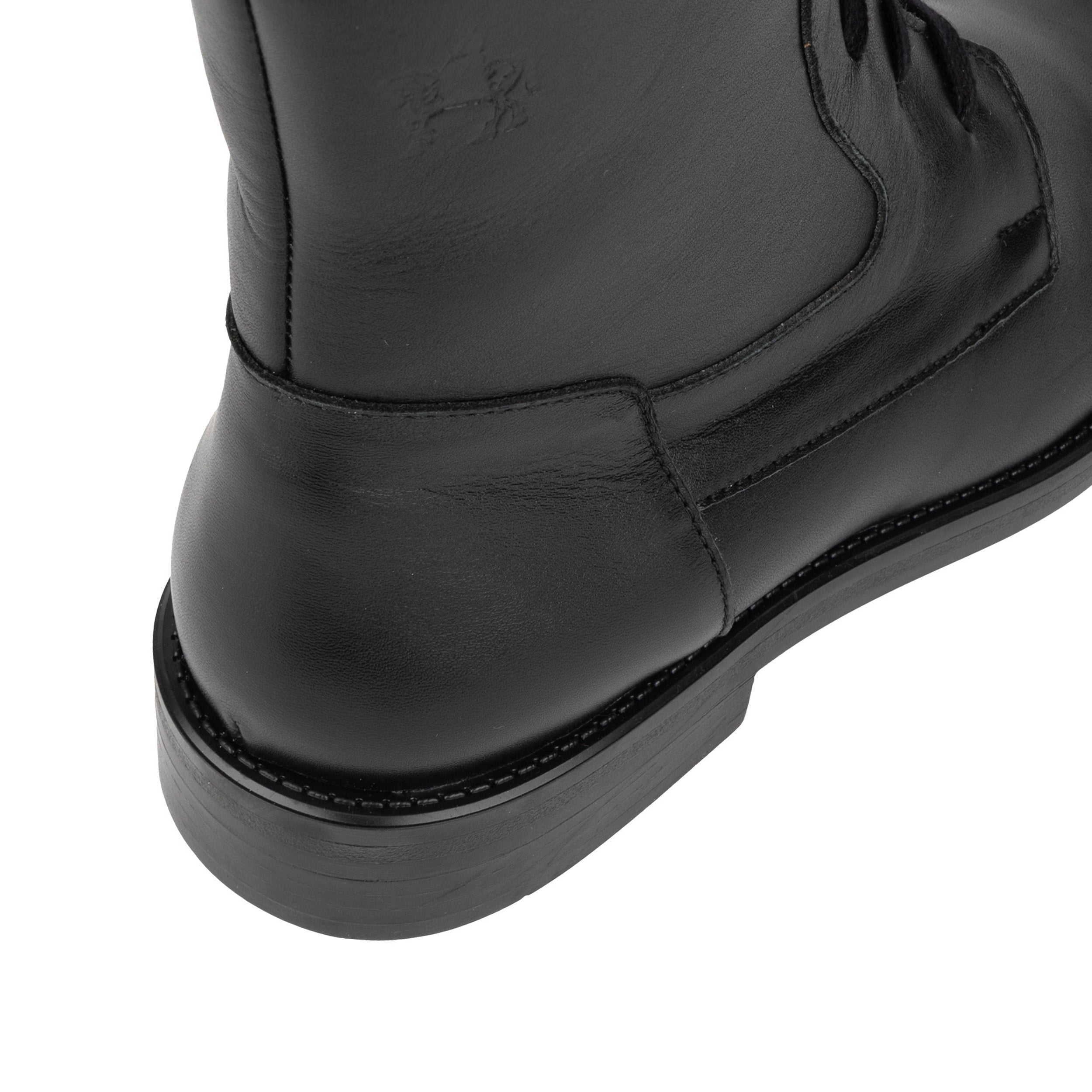 Didi Wool - Black - Women's leather lace-up and zip-up round toe combat boot