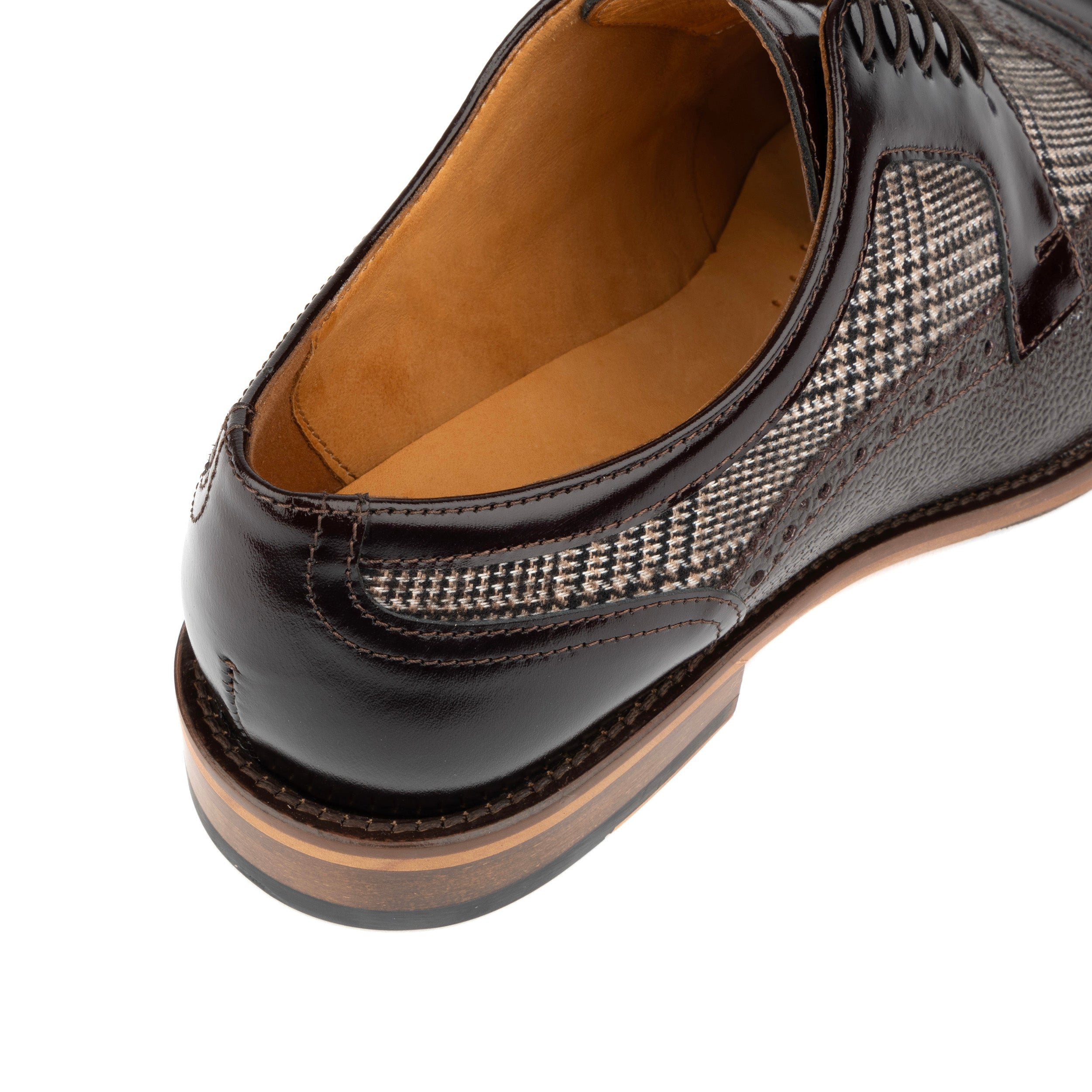 Orlando - Brown Check - Men's toe cap leather dressy shoe with brogue details