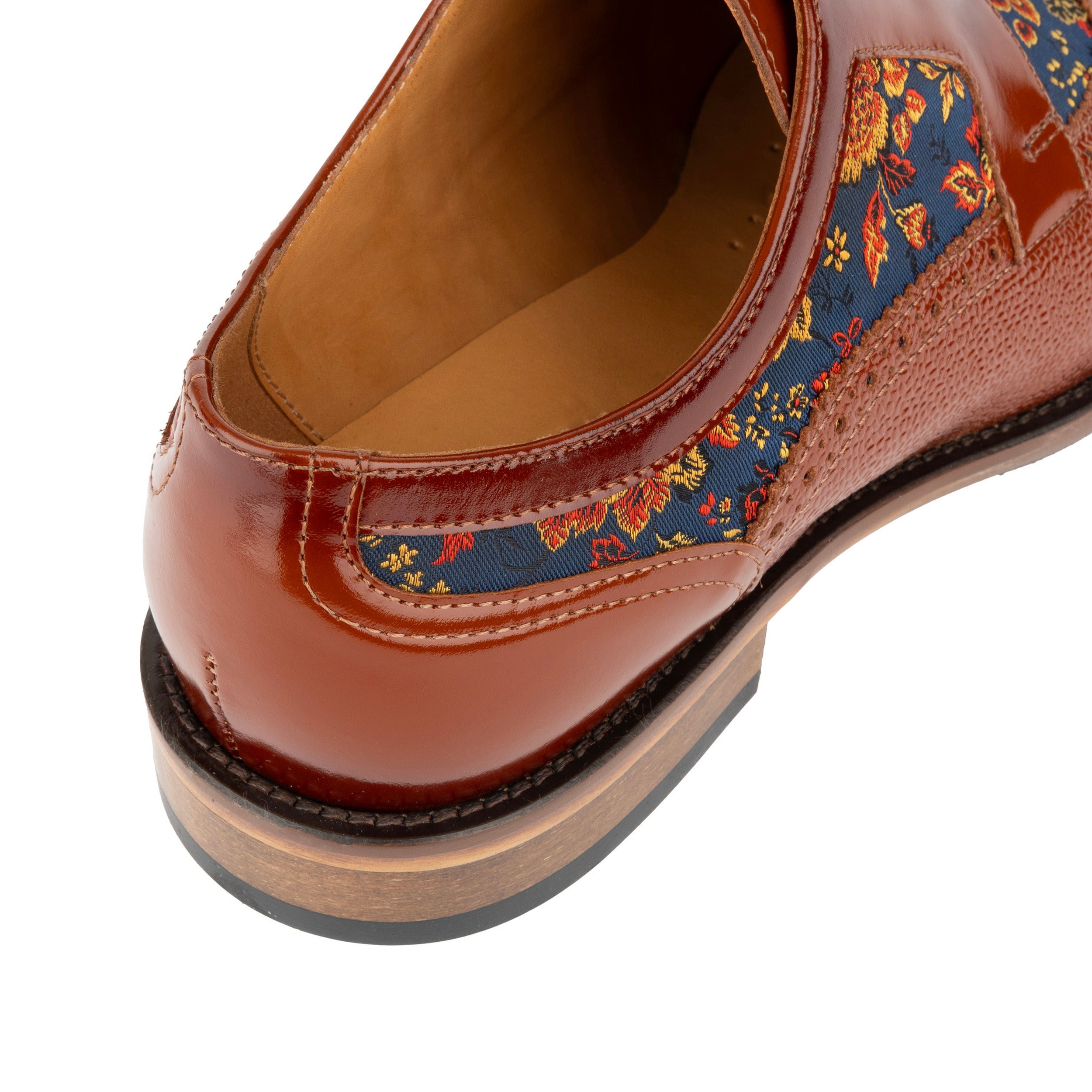 Orlando - Tan & Blue Flowers - Men's leather dress shoe with floral print
