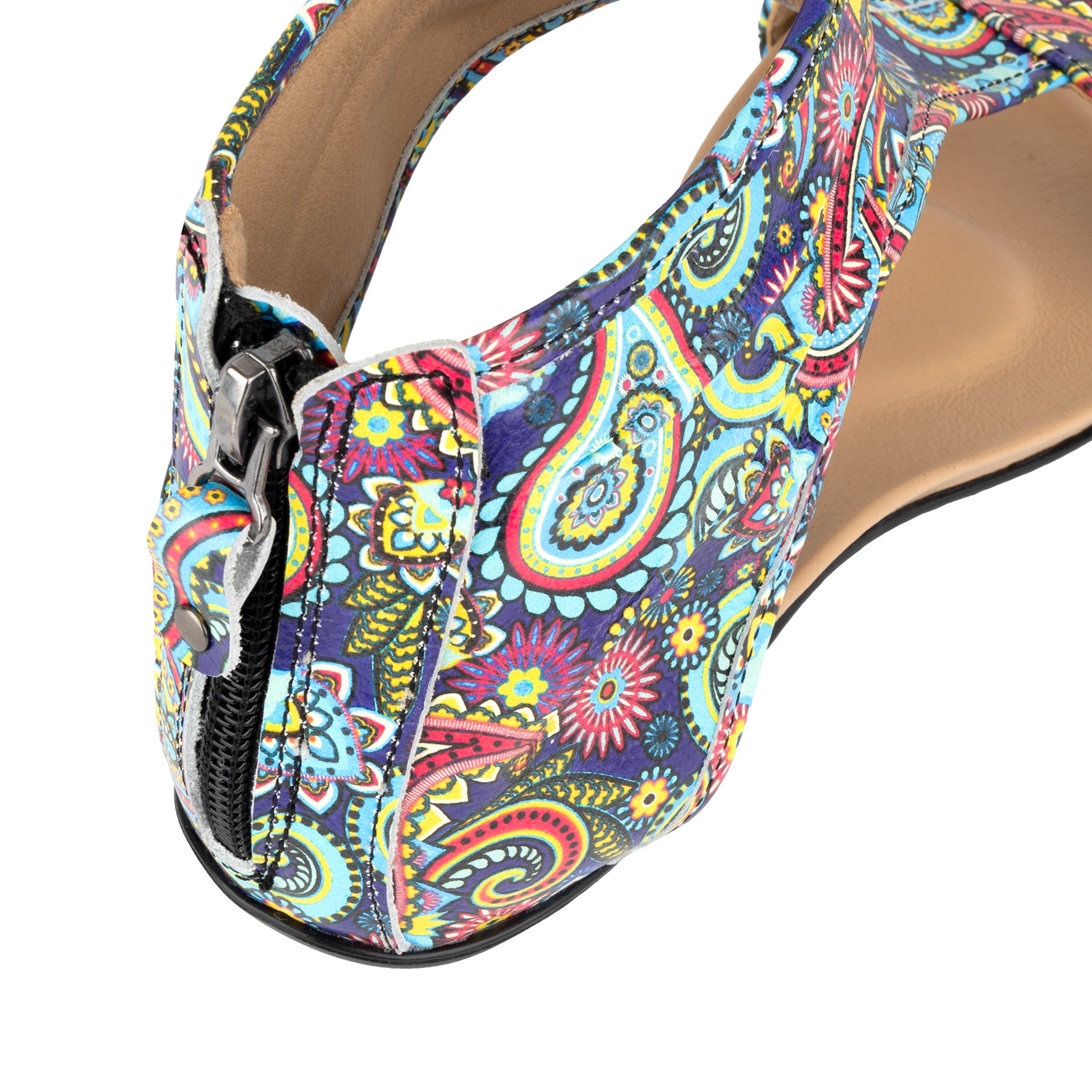 Downtown - Festival Blue - Women's flat T-bar sandal with covered heel