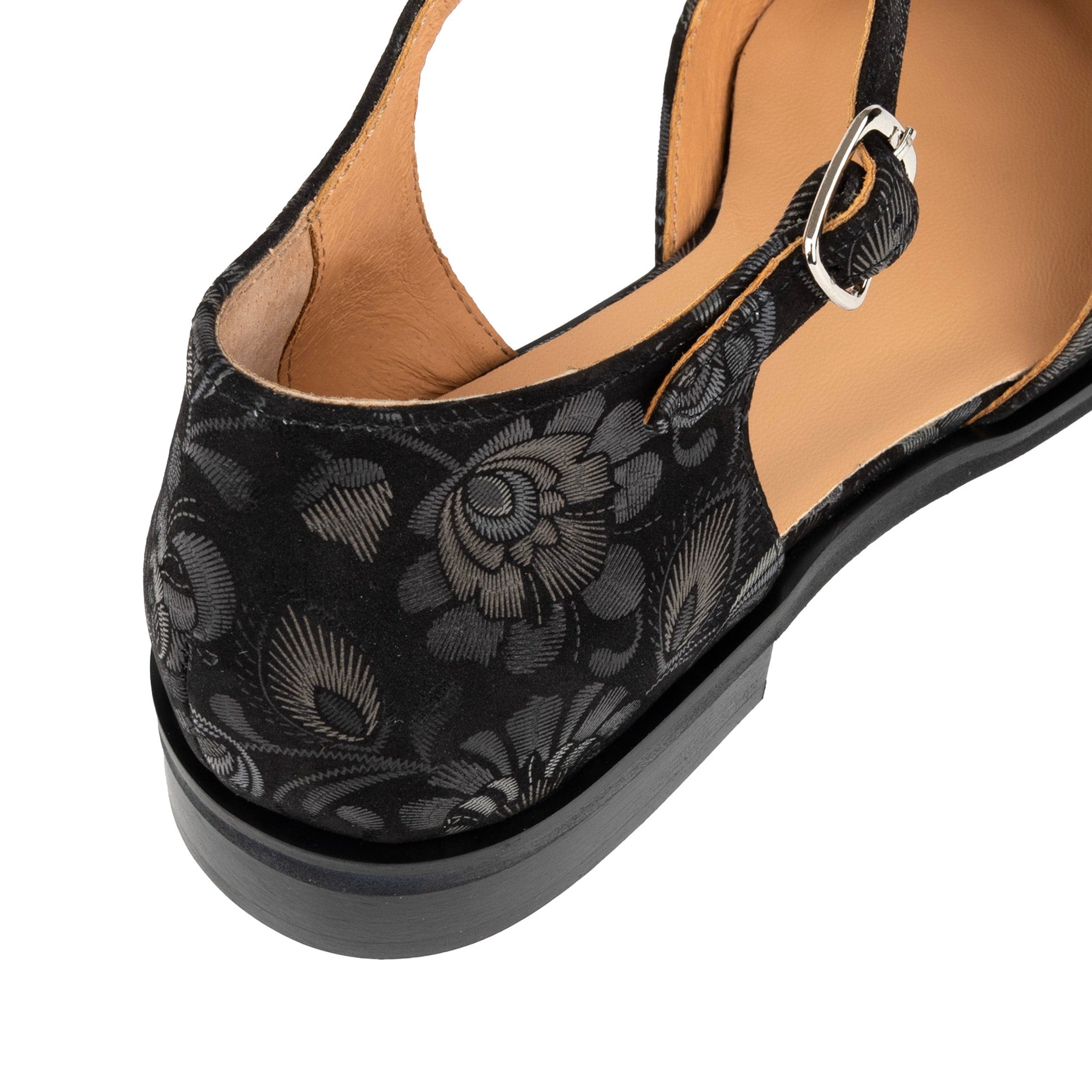 Gigot - Black Emboss - Women's Closed Heel Round-Toe Leather Flat Sandal