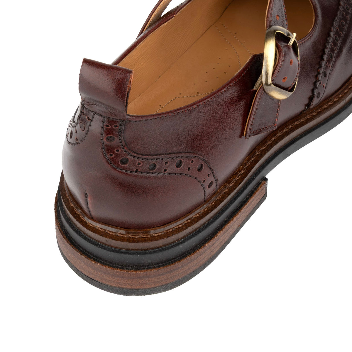 Miley - Brown Women's Leather T-Bar Brogue Shoes