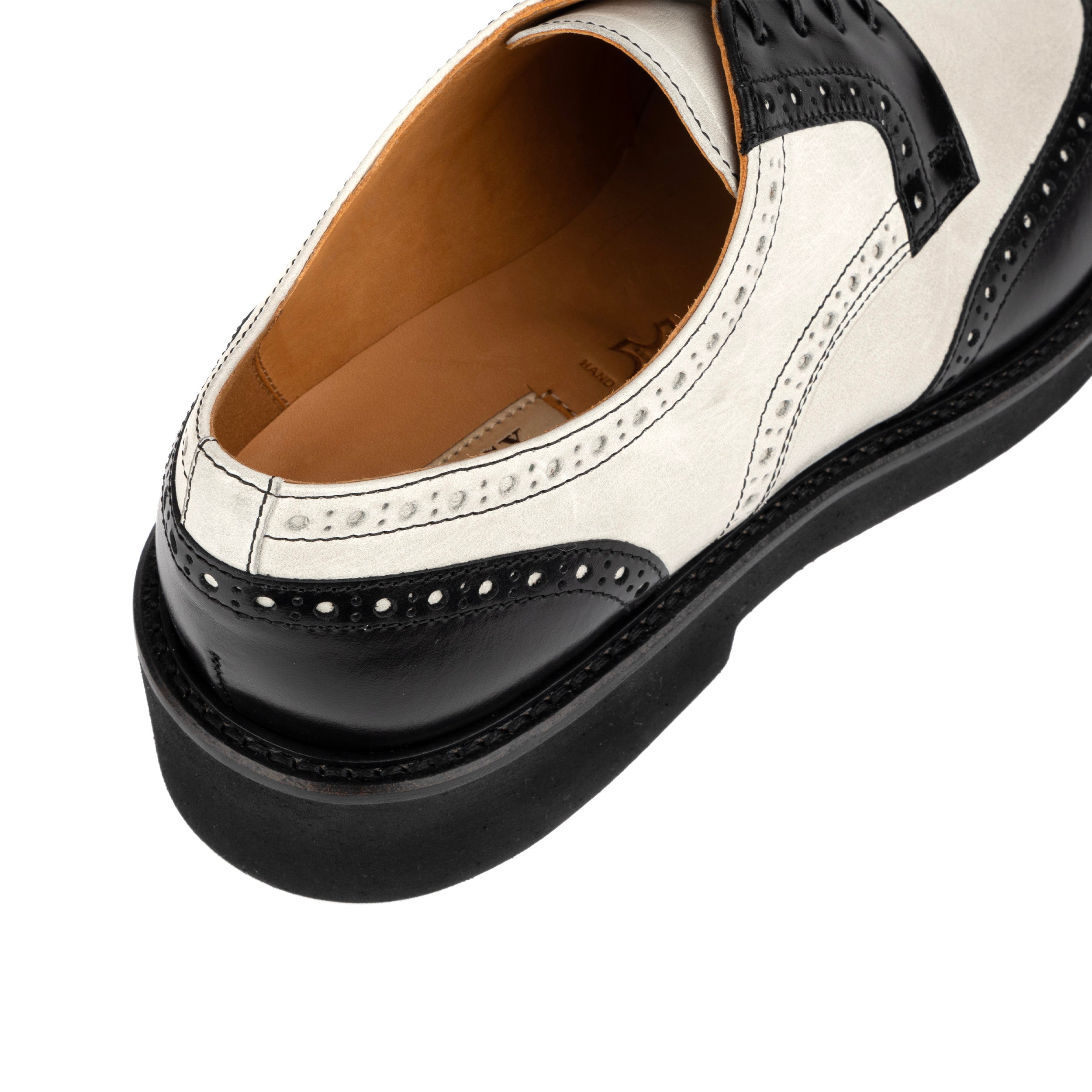 Oxford Sharp - Black Cream - Men's wingtip leather shoe with broguing in black & white