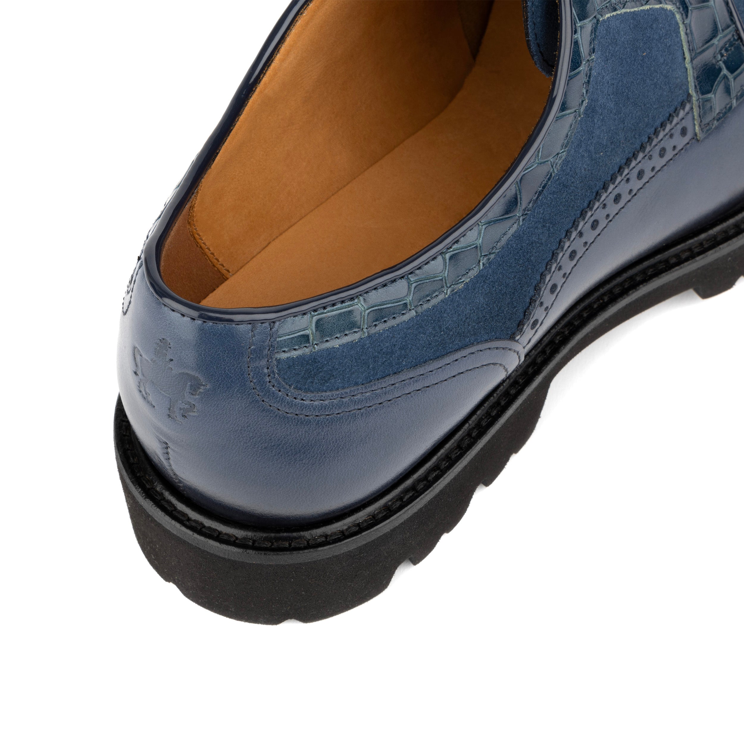 Resident - Navy Blue - Men's chunky sole toe cap leather shoe in nubuck & leather