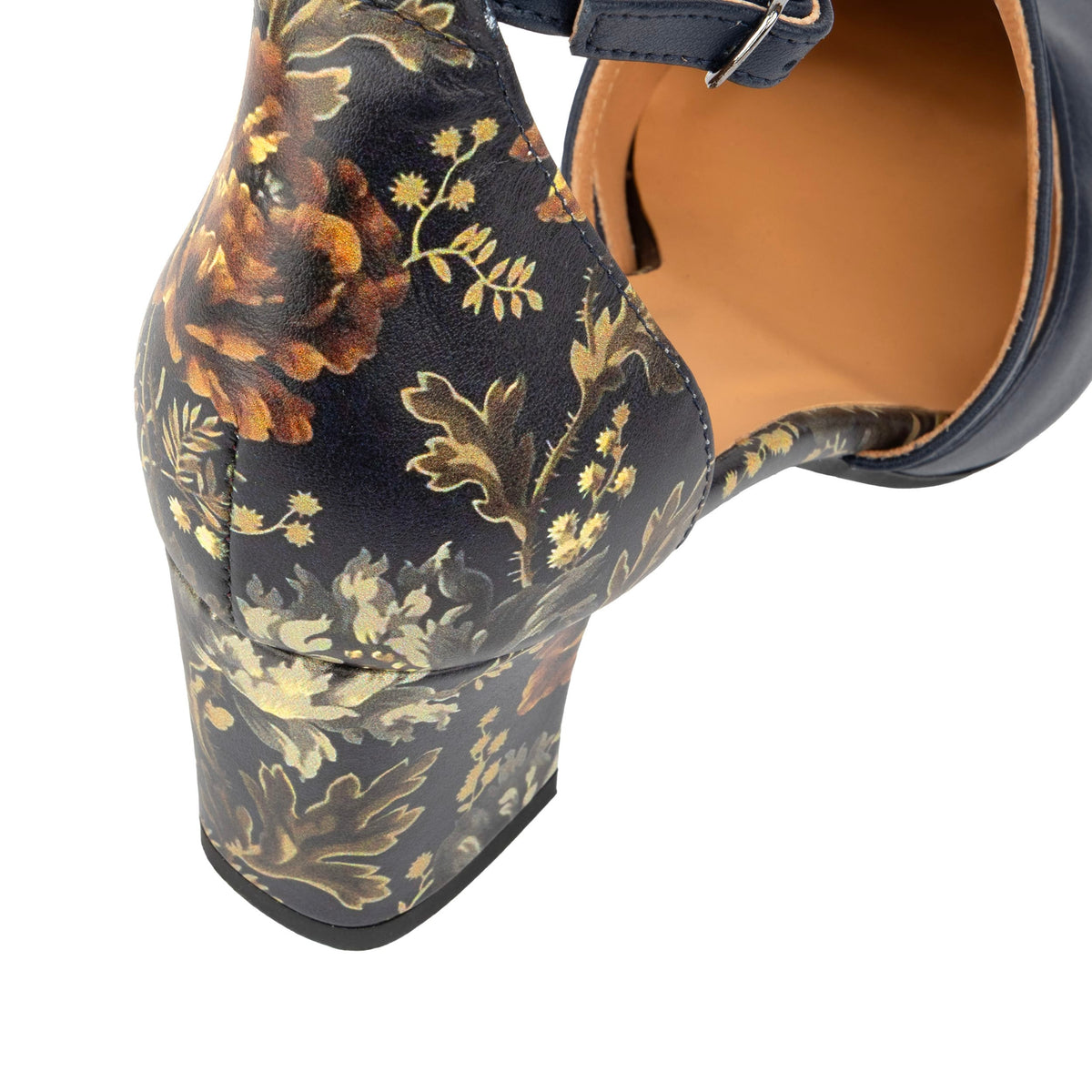 Dannii - Navy & Autumn Bloom - Women's 2.4 inch block heel closed toe leather sandal