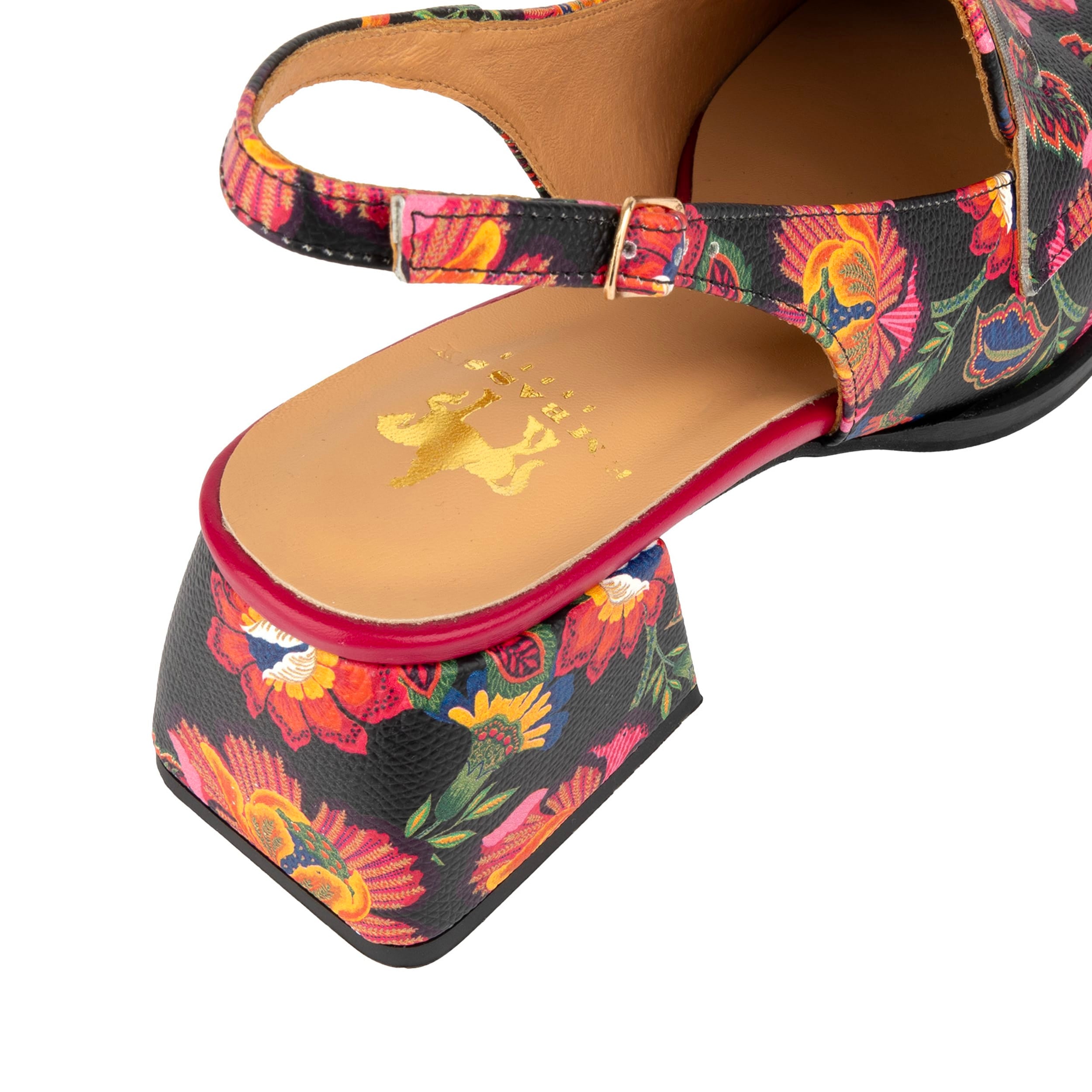 Diana - Red Flowers - Women's block heel slingback leather pump