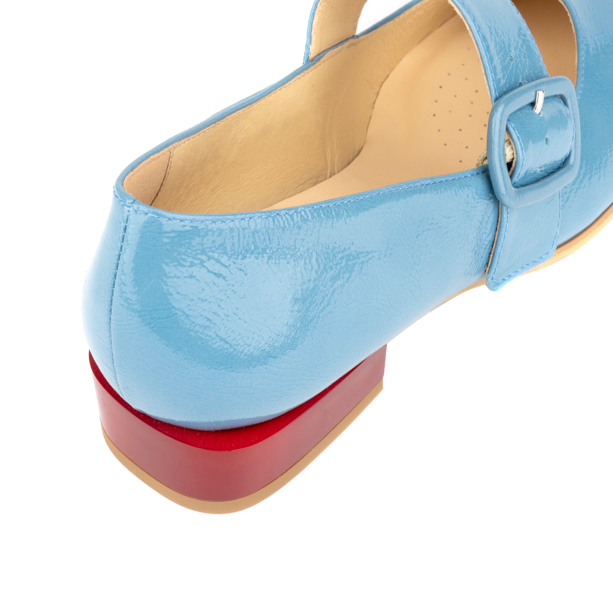 Bliss - Light Blue - Women's block heel square toe patent leather comfort loafer