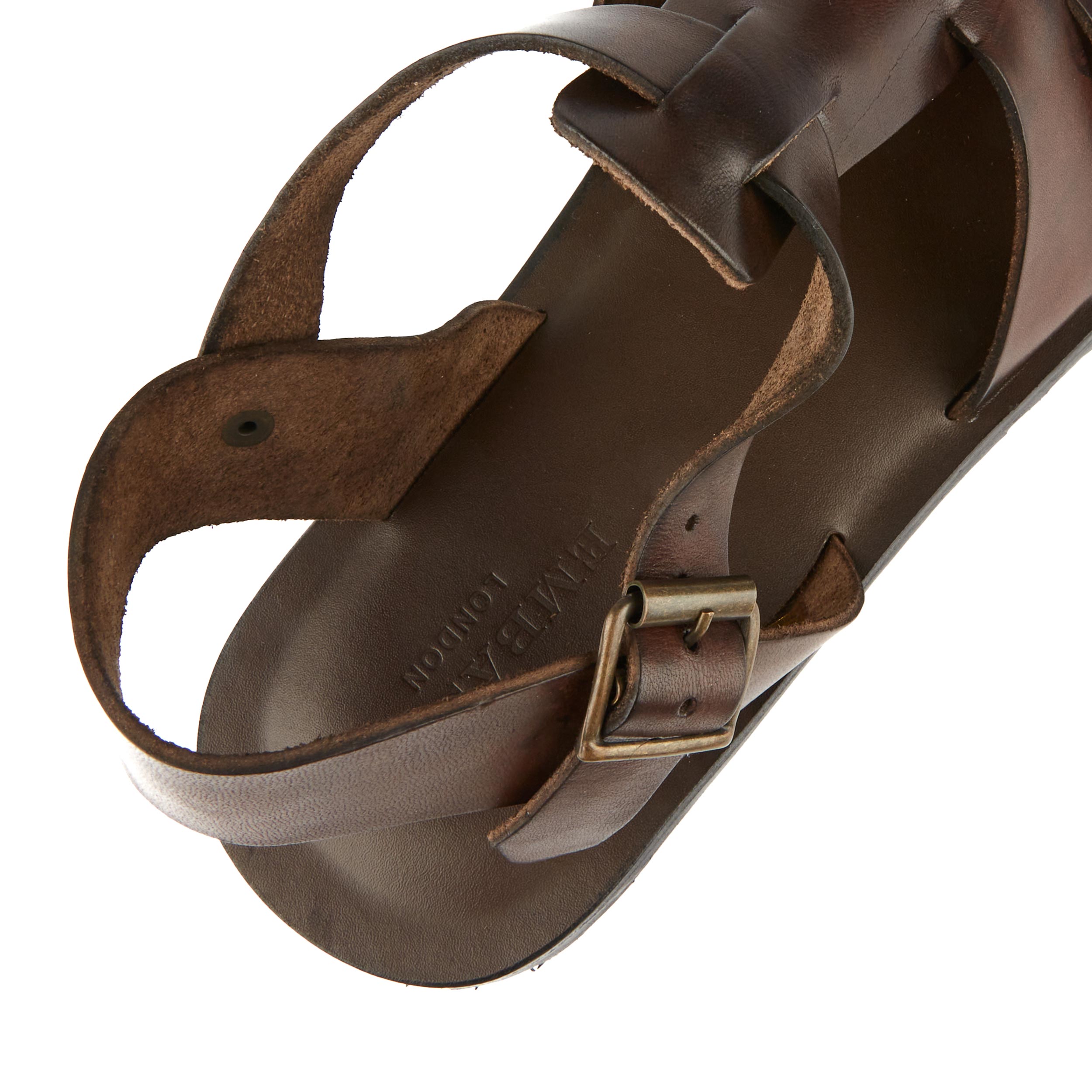 Hampton - Brown - Men's fishermen flat leather sandal with covered toes