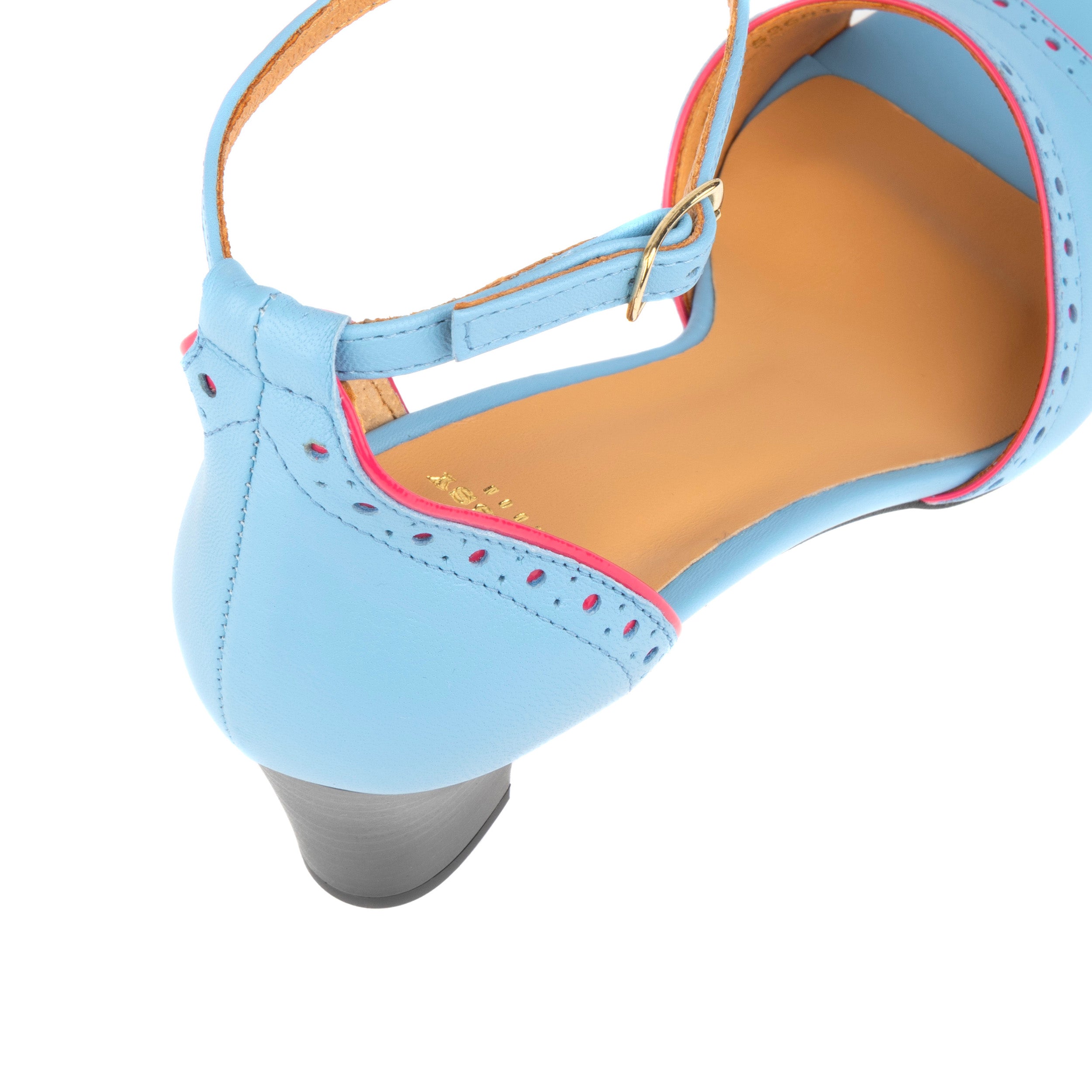 Croupier - Light Blue Pink - Women's 2 inch heel ankle strap leather sandal in sky blue