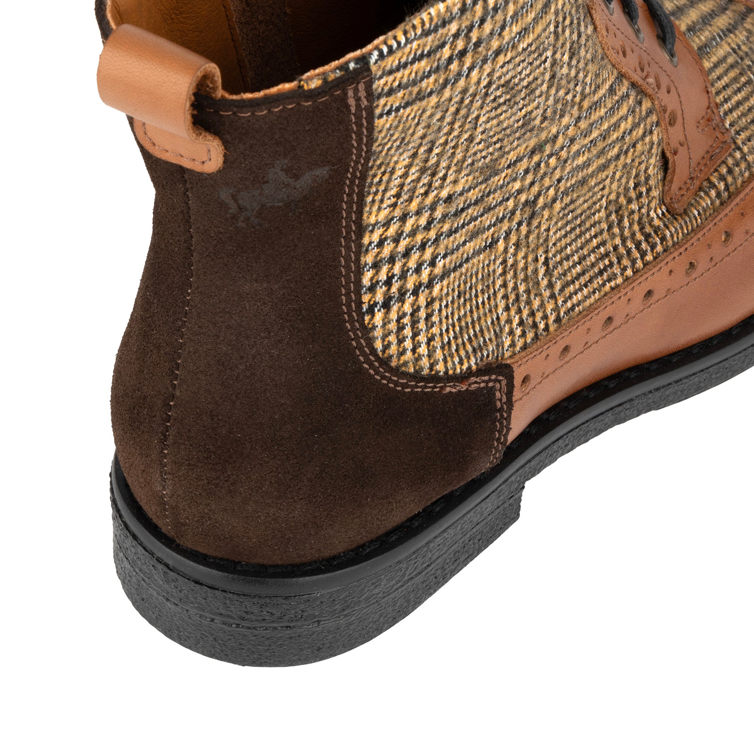 Hatter - Tan & Brown Check - Women's Leather Ankle Lace-up Boot with check details