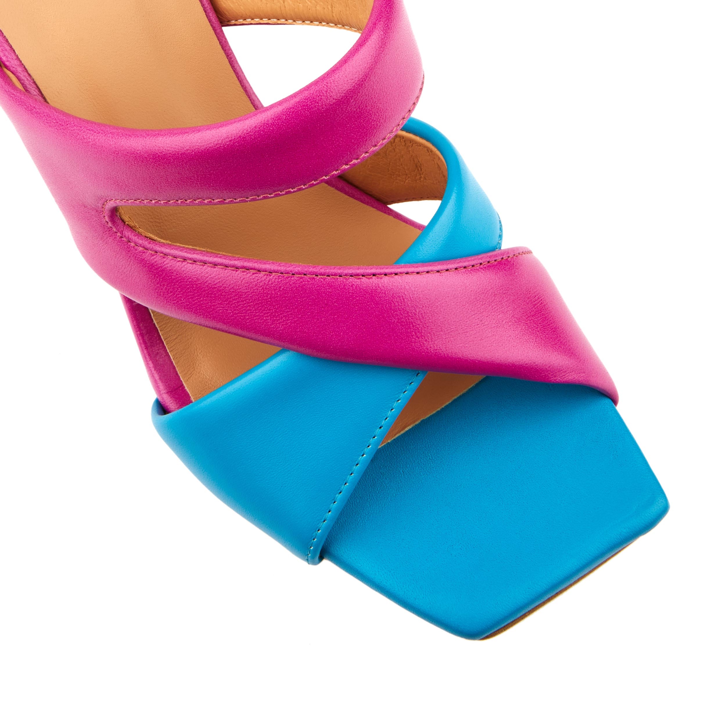 Orianna - Miami Blue Pink - Women's square toe wide straps leather heel slide sandal