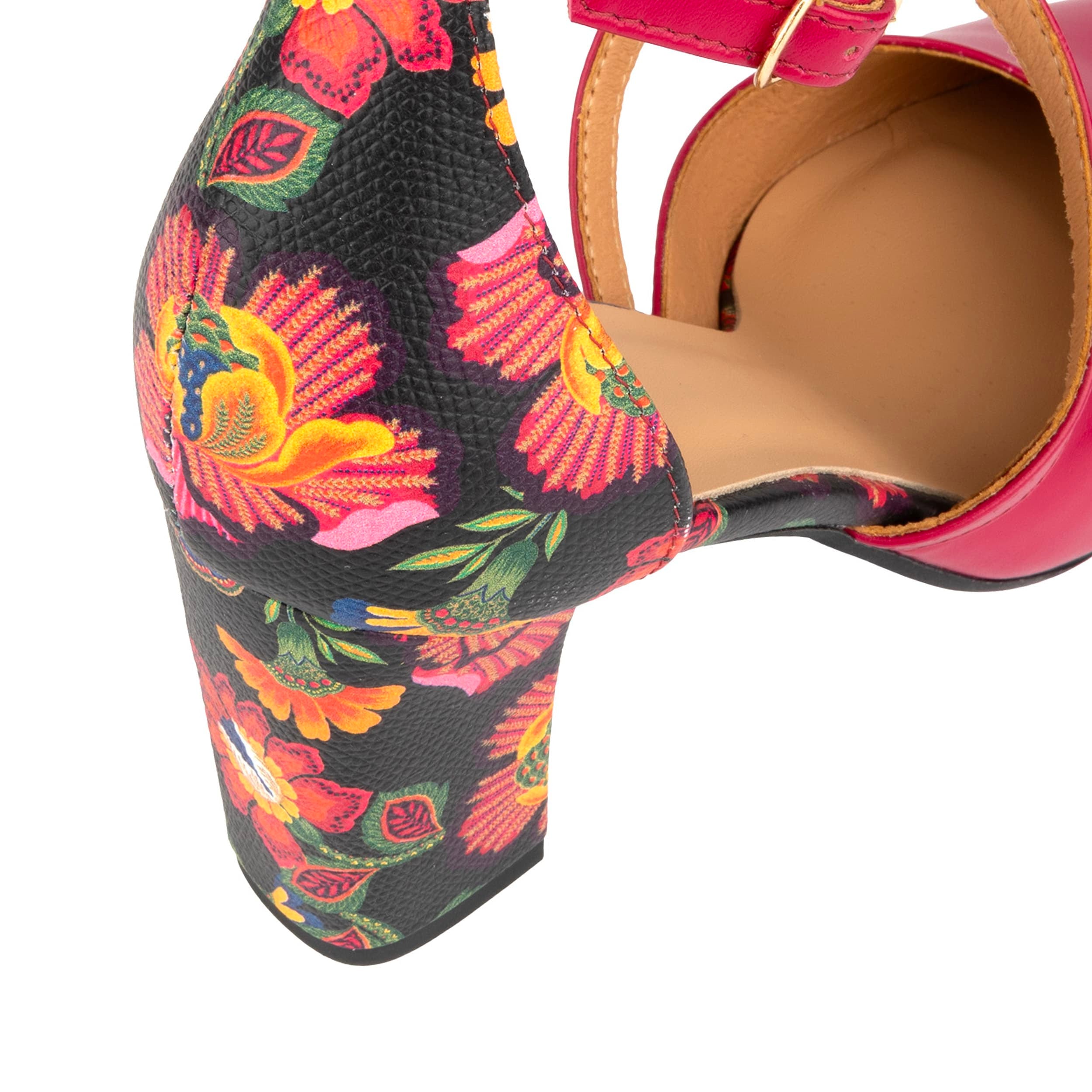 Kylie - Pink & Red Flowers - Women's leather strappy 3 inch block heel