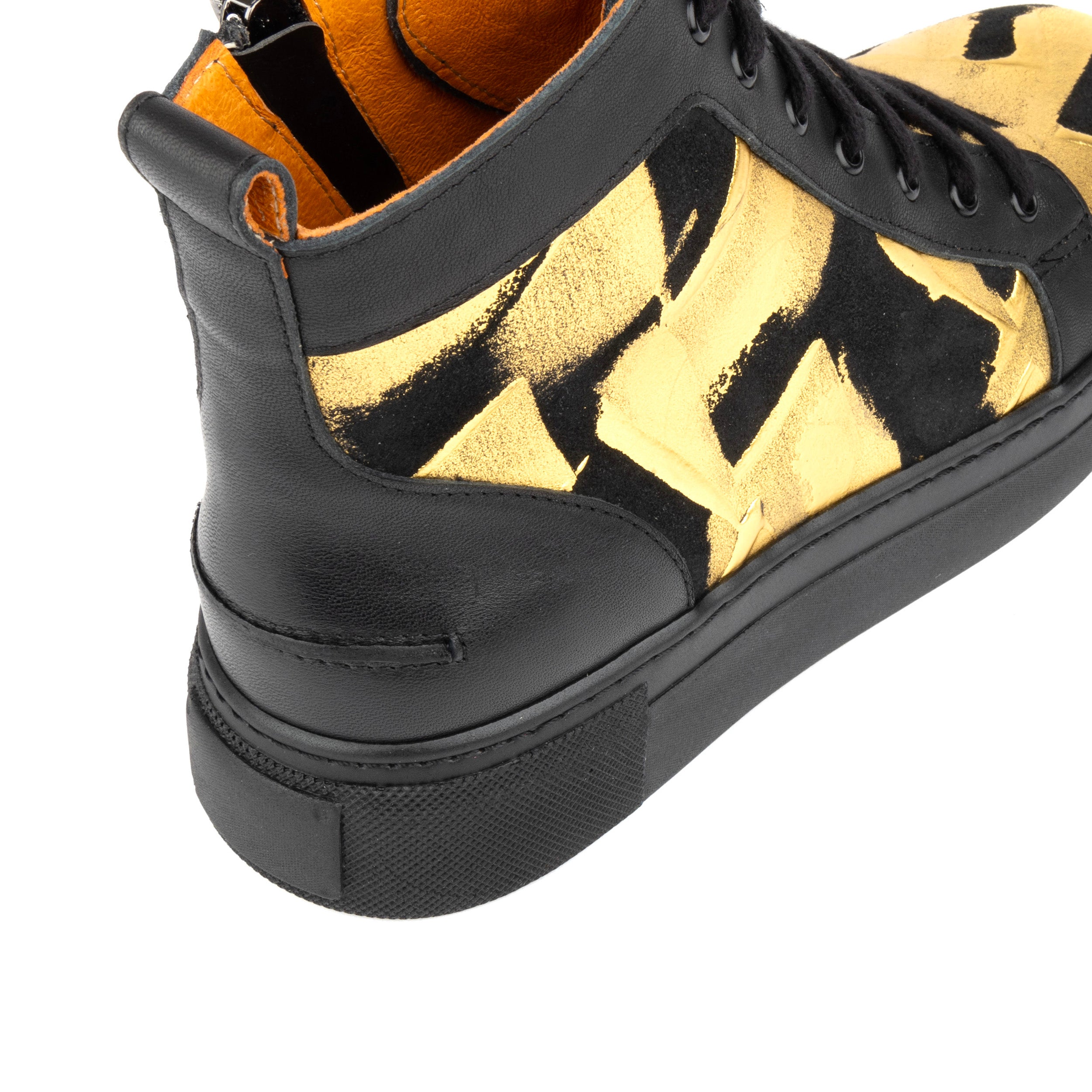 Camila High - Gold Black - Women's black chunky sole high top leather trainer