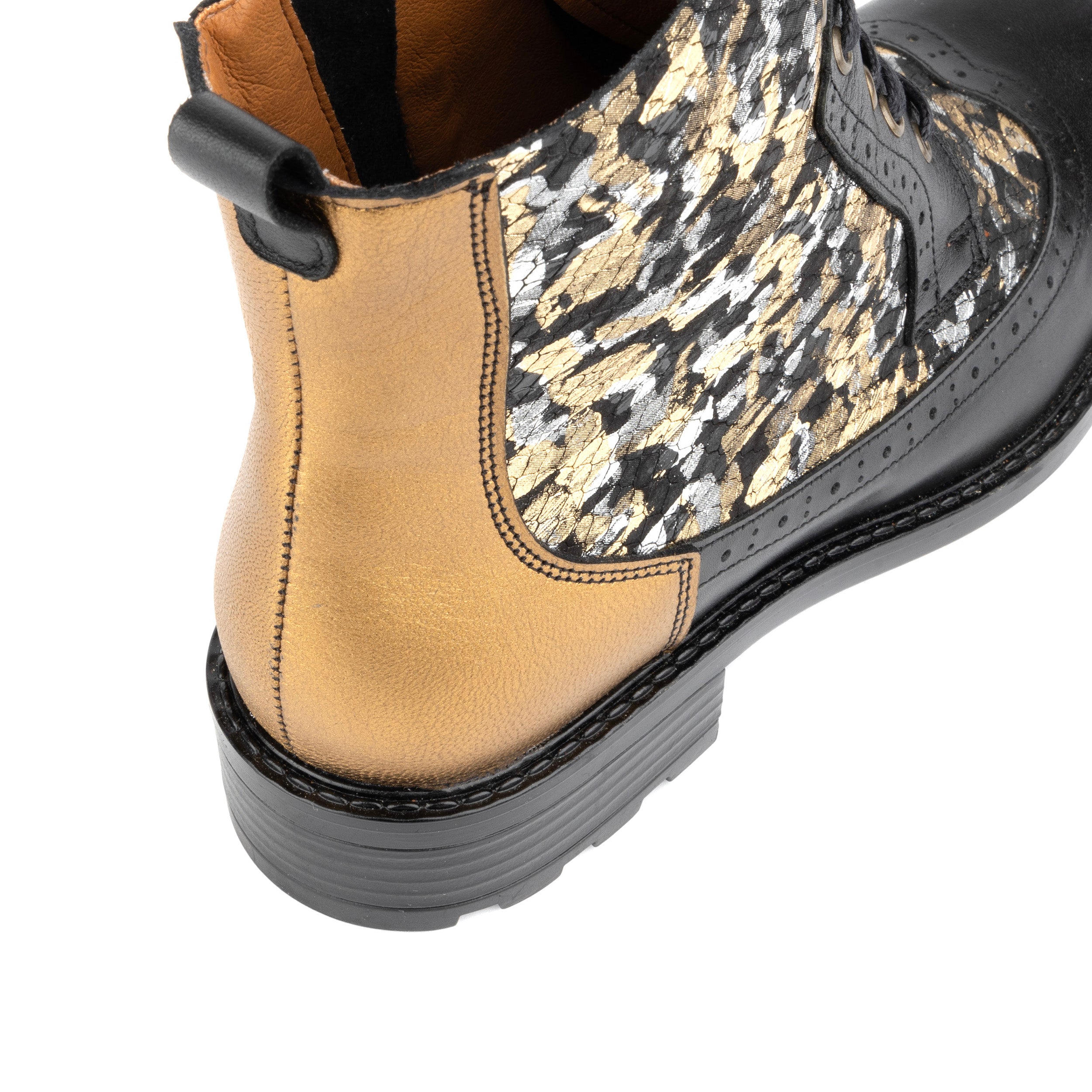 Milliner - Black & Gold - Women's leather round toe side zipper ankle boot in gold