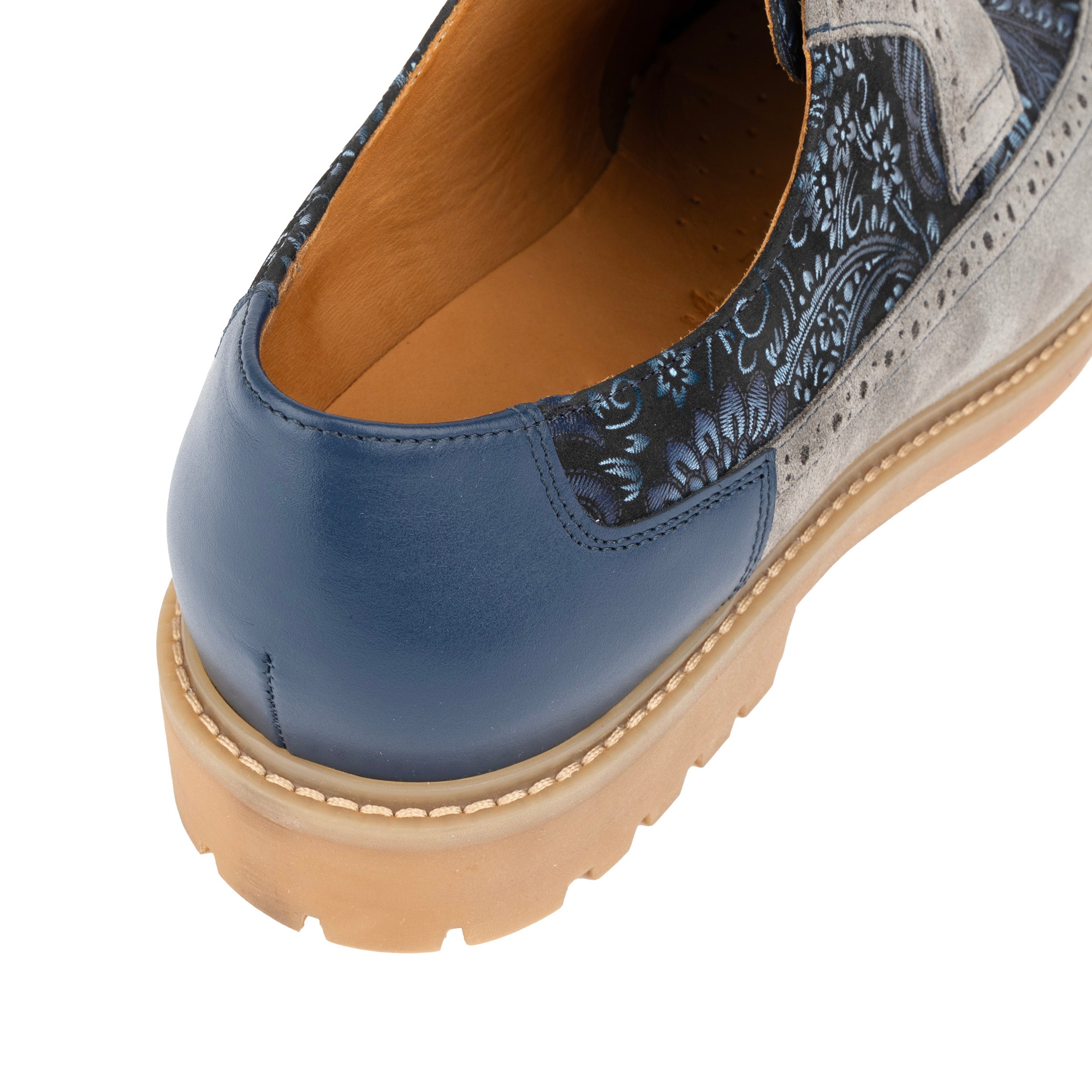 Cyclone - Grey, Blue & Silver Paisley - Men's Chunky Sole Leather & Suede Shoe with Paisley Print