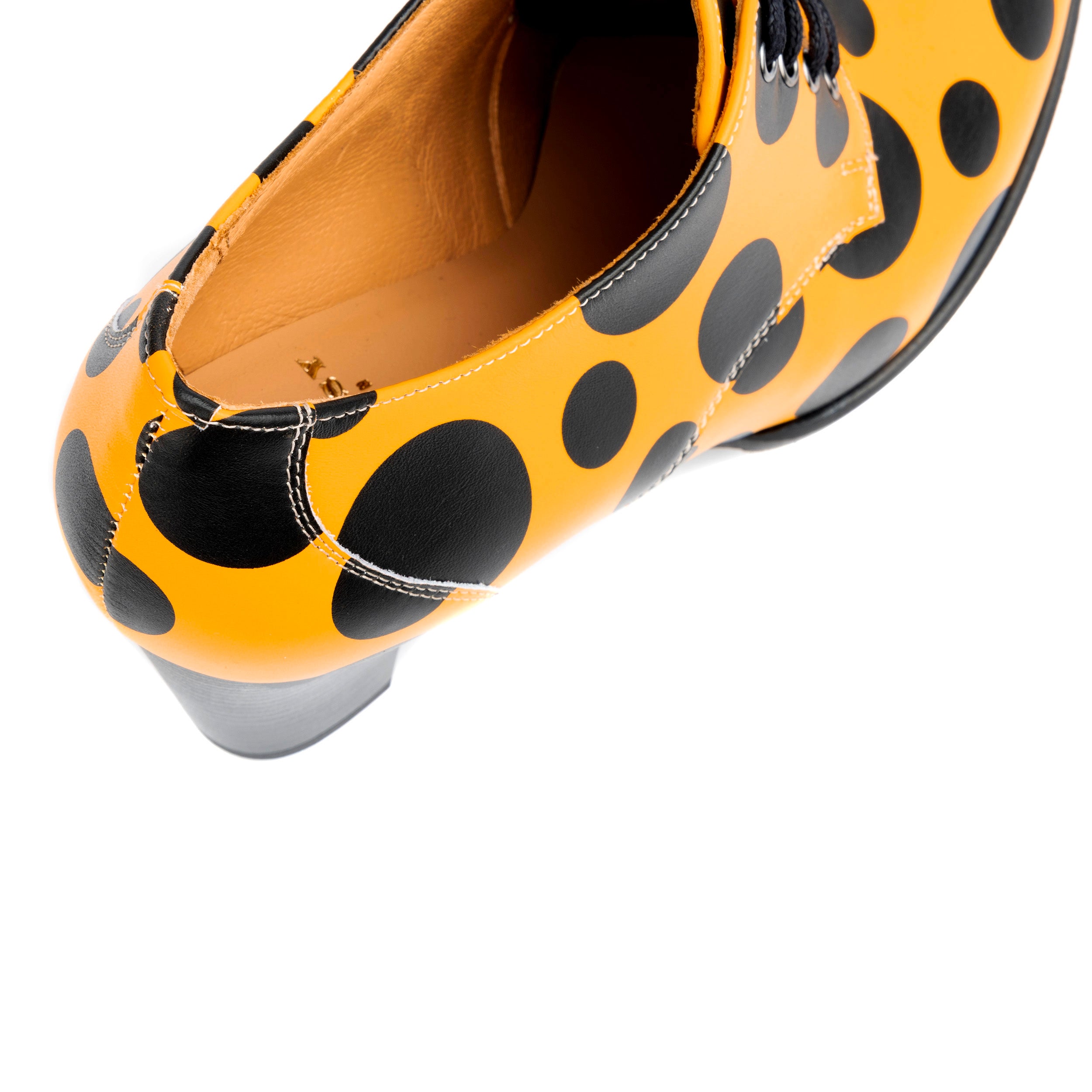 Roulette - Orange Polka - Women's leather oxford pump heel in orange & black polka