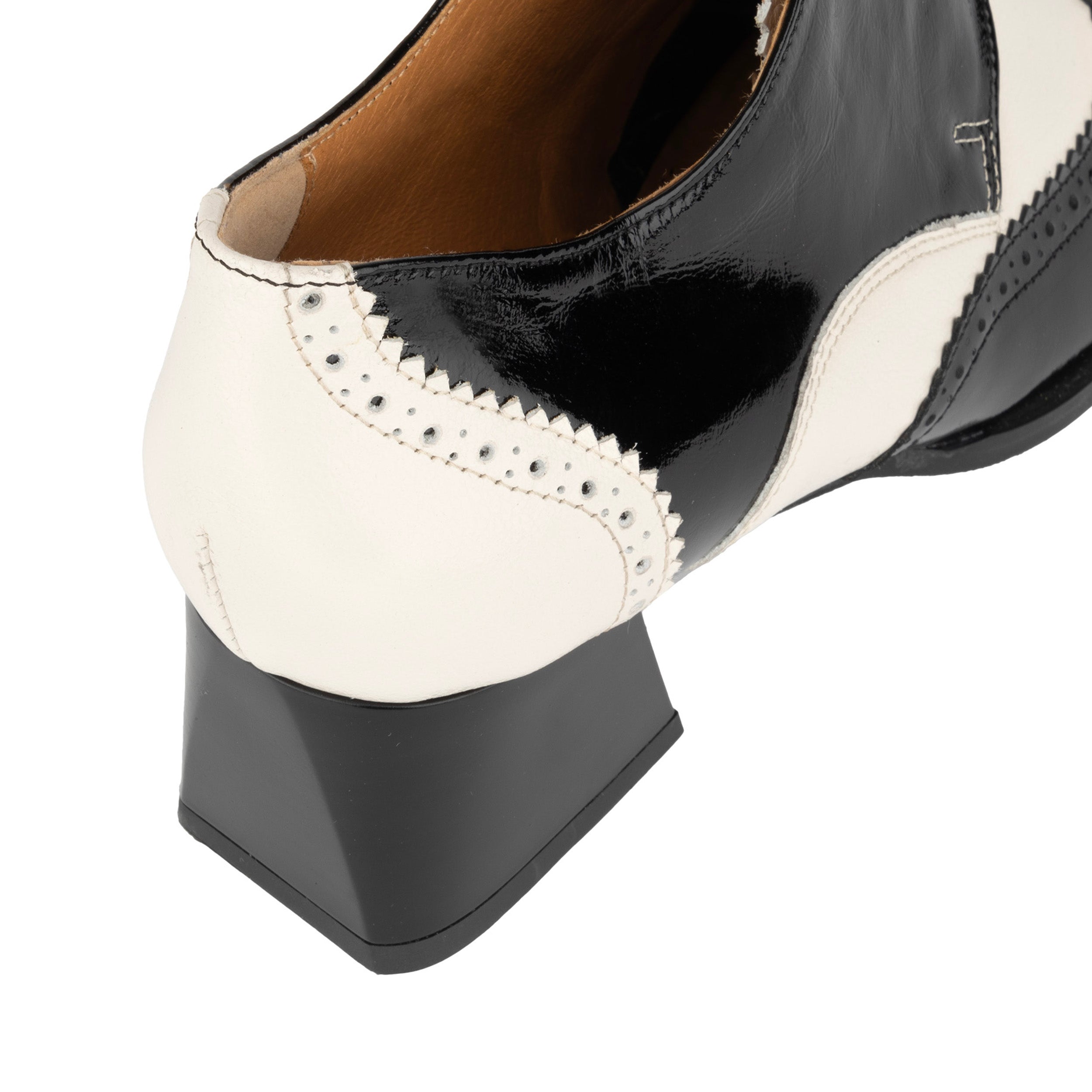 Ziggy - Black & White - Women’s Patent Leather lace-up Brogue Heel