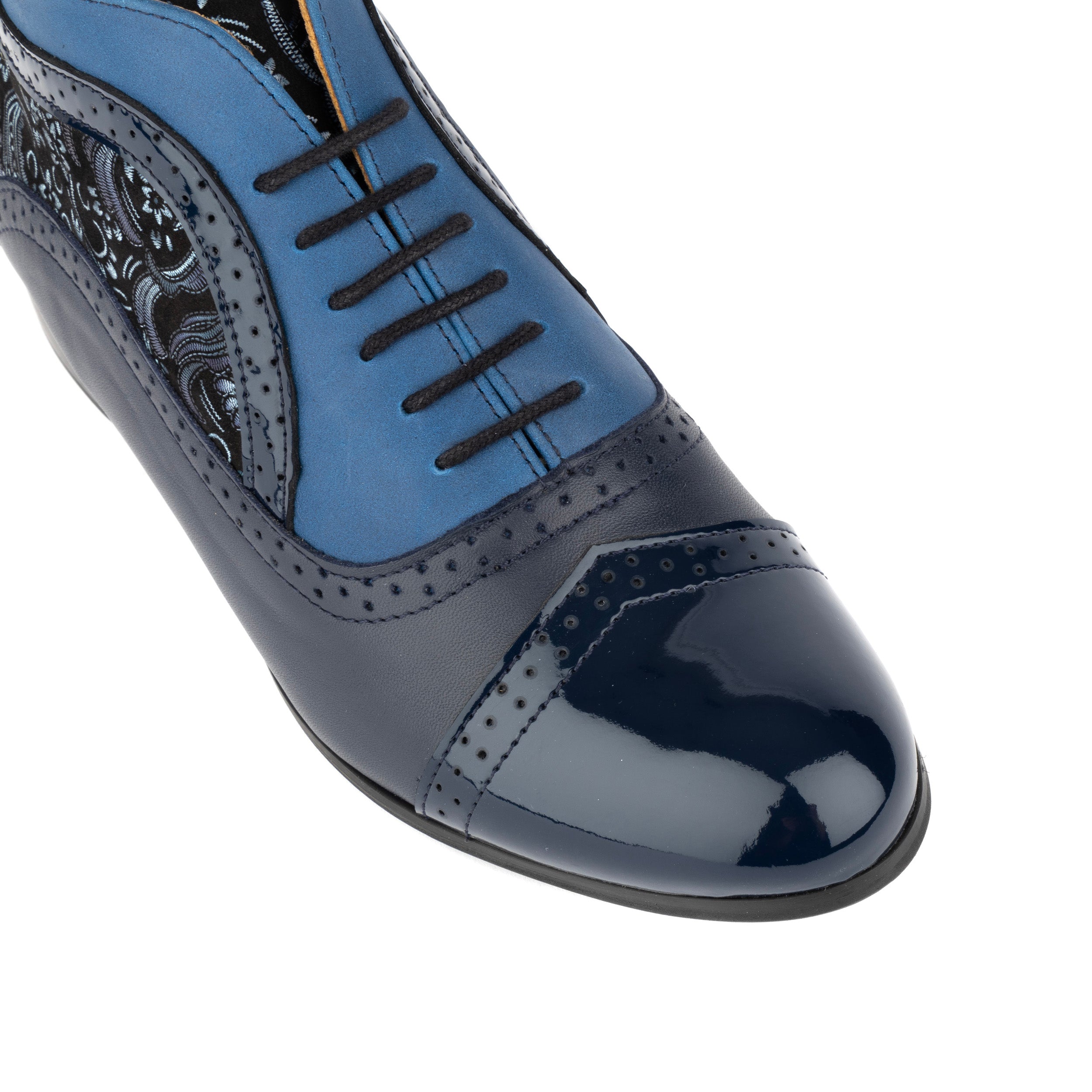 Jasmine - Navy Multi- Women's mixed blue leather oxford boot in brogue styling