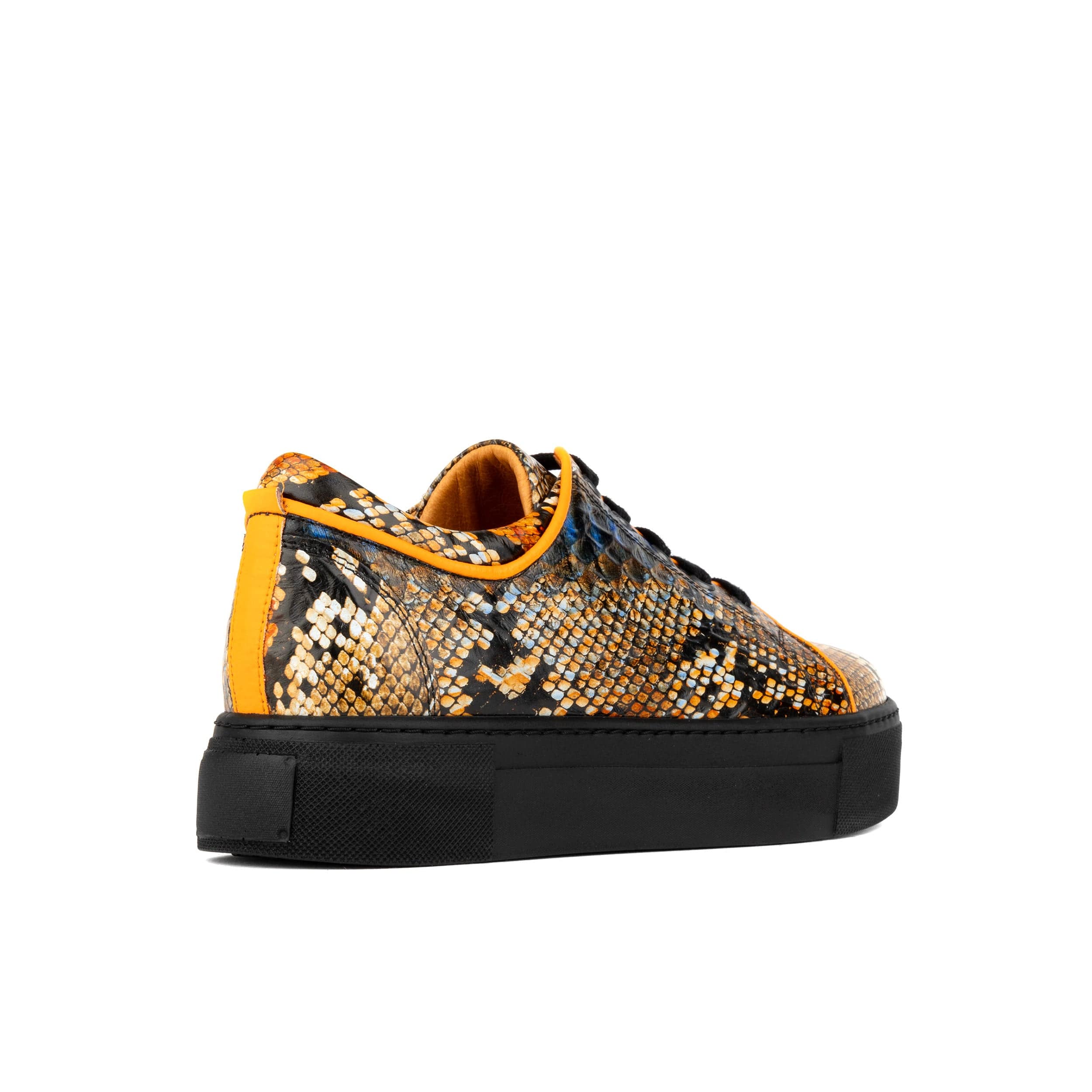 Camila - Black & Orange Snake - Women’s Chunky Leather Platform Trainer