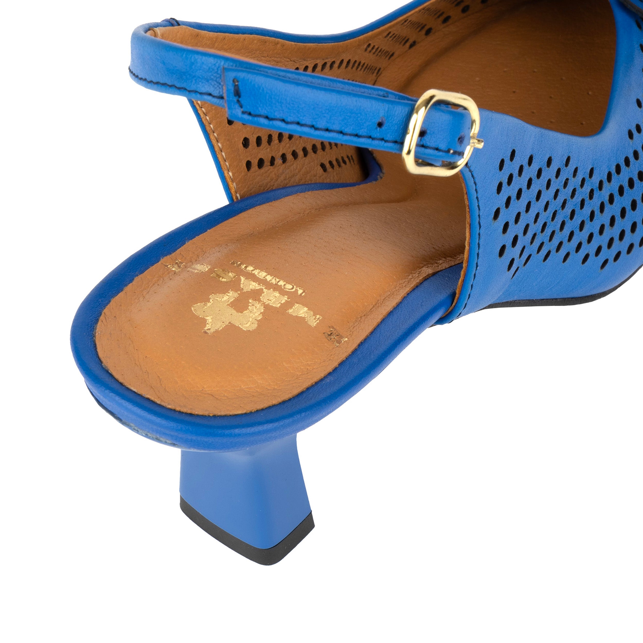 Florence - Vibrant Blue - Women's Leather Slingback Heel with Flower Detail