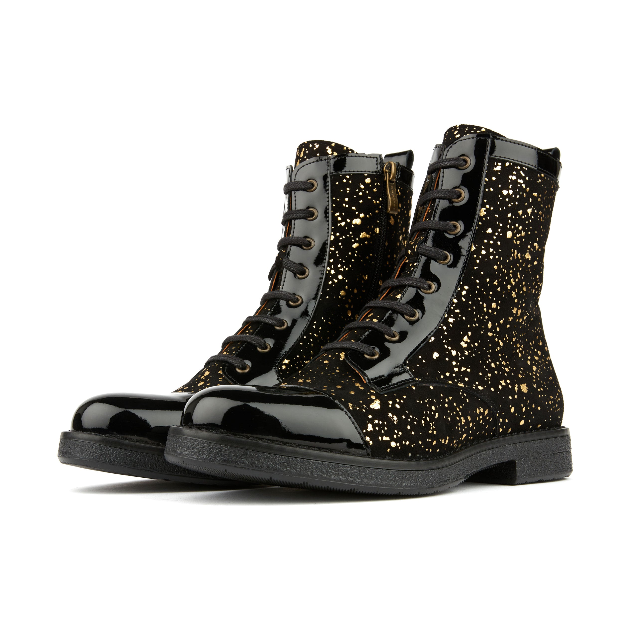 Traveller - Black Gold - Women's leather higher ankle boot in gold and black