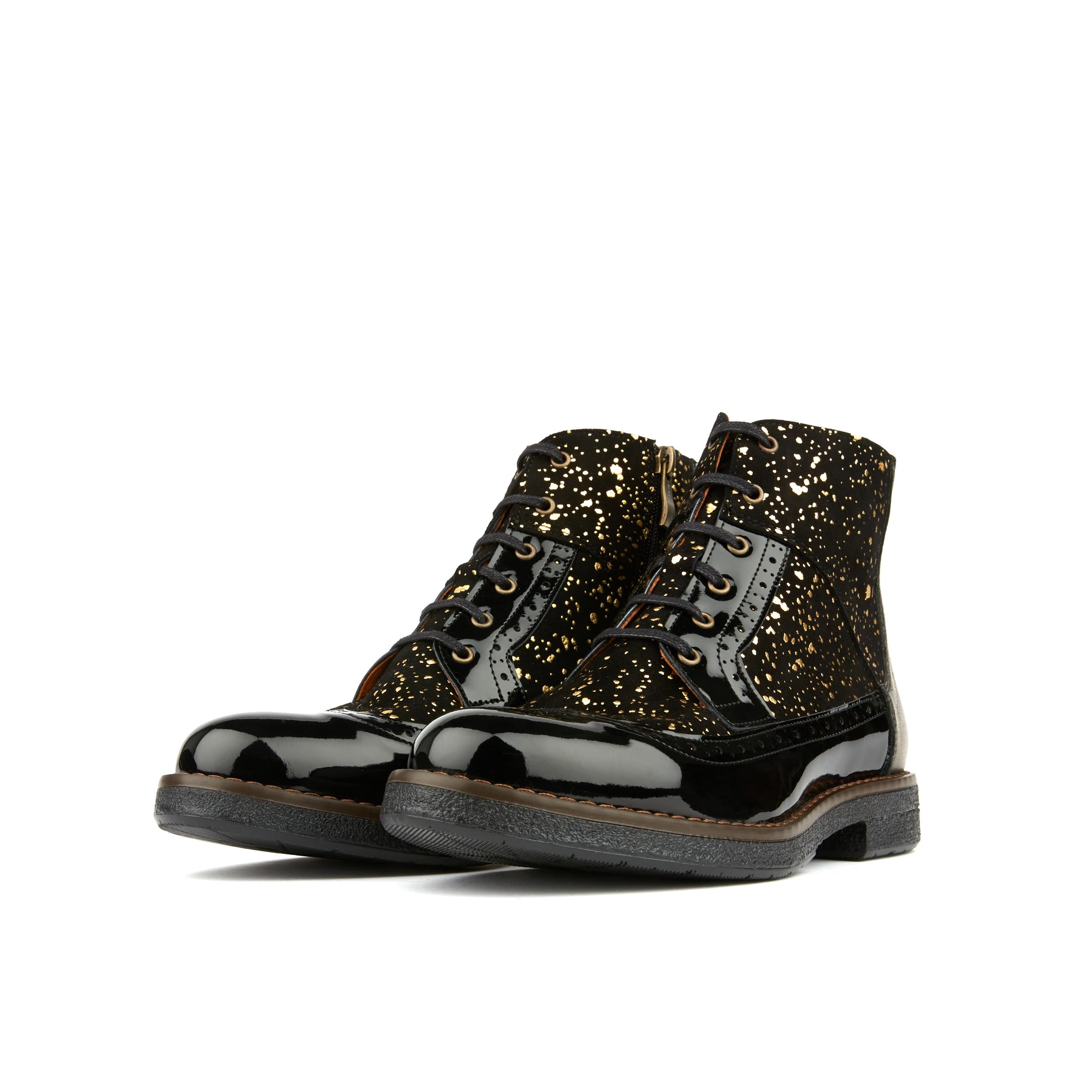 Hatter - Gold Drops - Women's ankle boot in golden paint drops on black leather