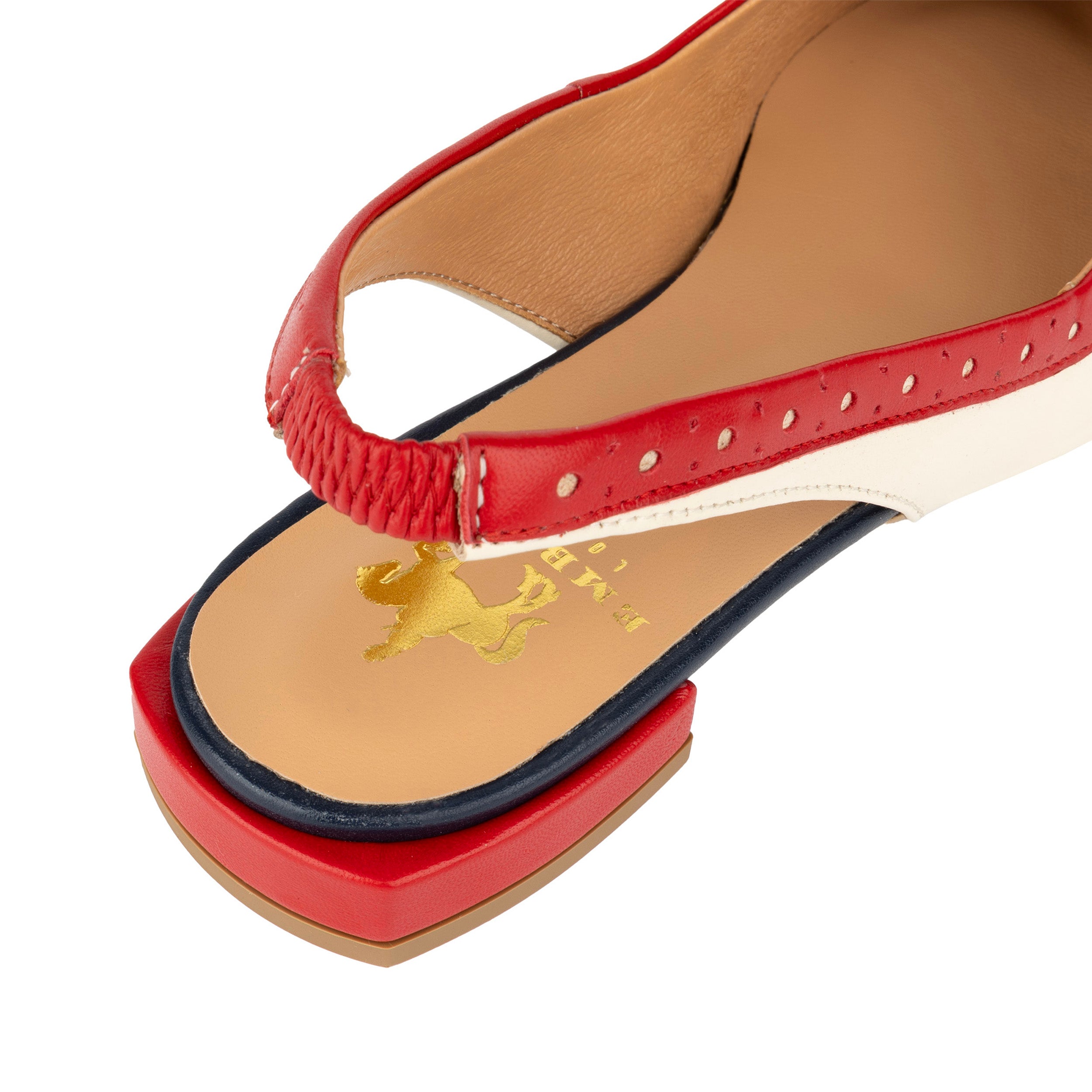 Holly Brogue - Cream & Red & Blue - Women's Leather Flat Slingback