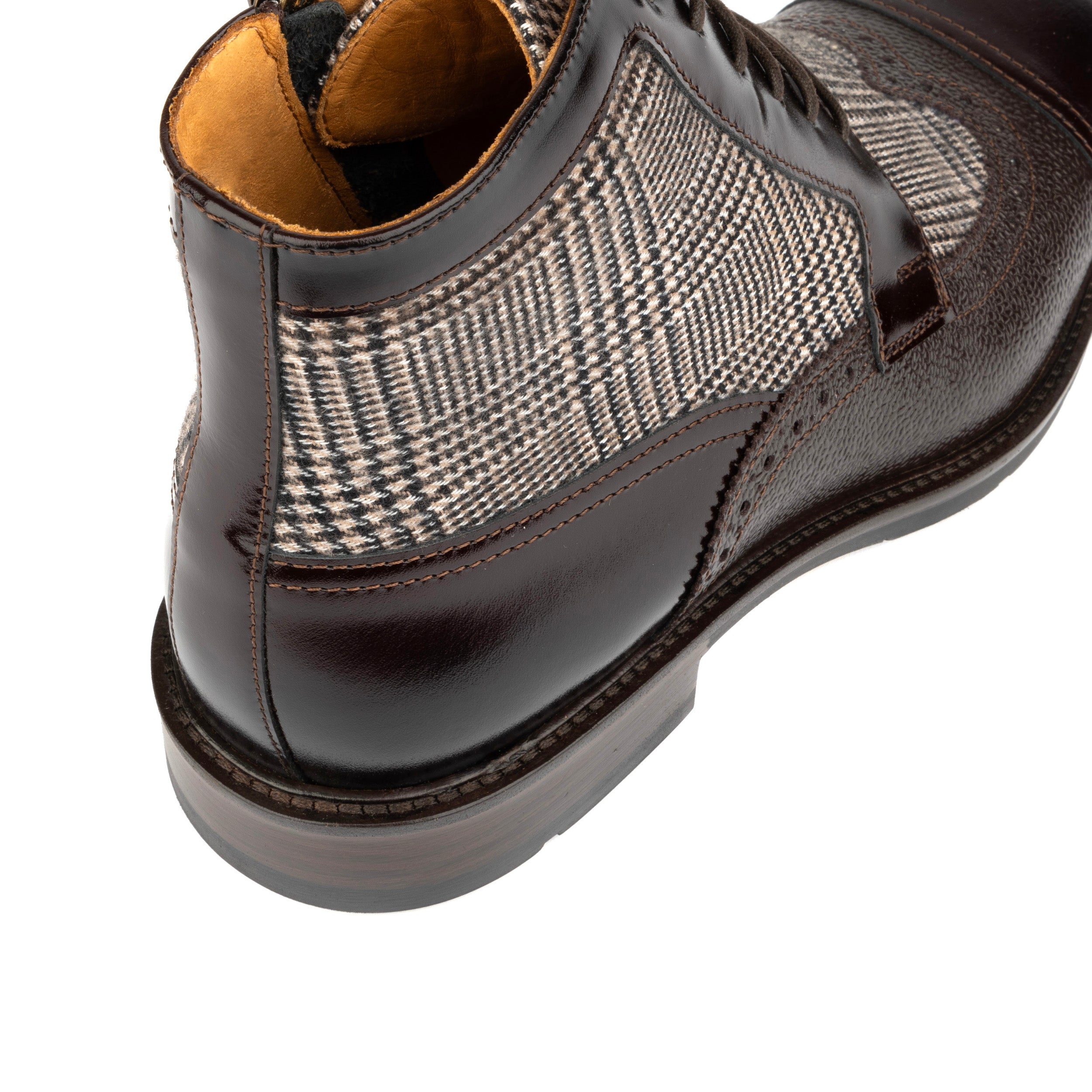 Charles - Brown Check - Men's toe cap dressy leather boot in leather and textile