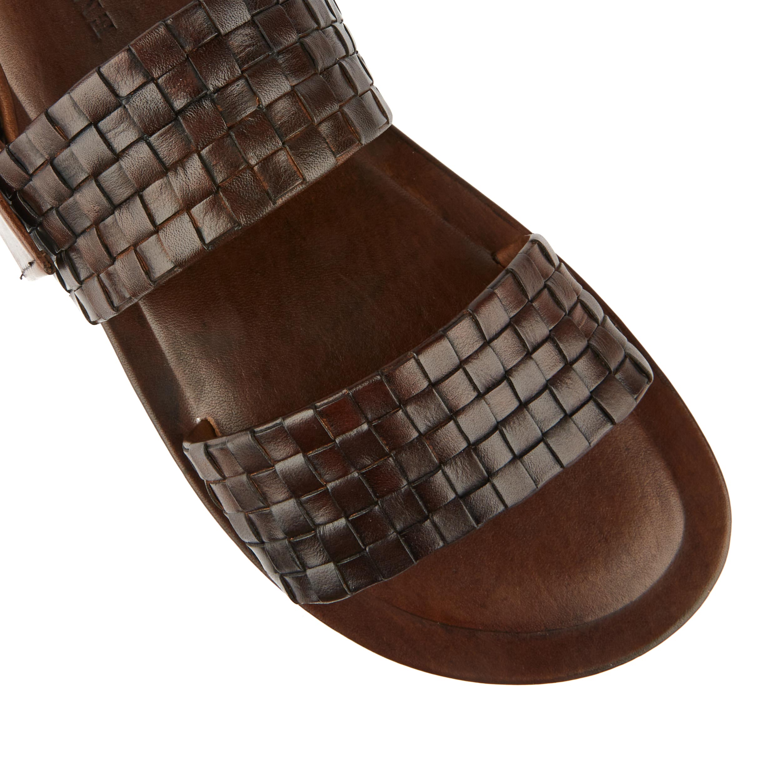 Riviera - Brown - Men's leather sandals with wide woven leather double straps