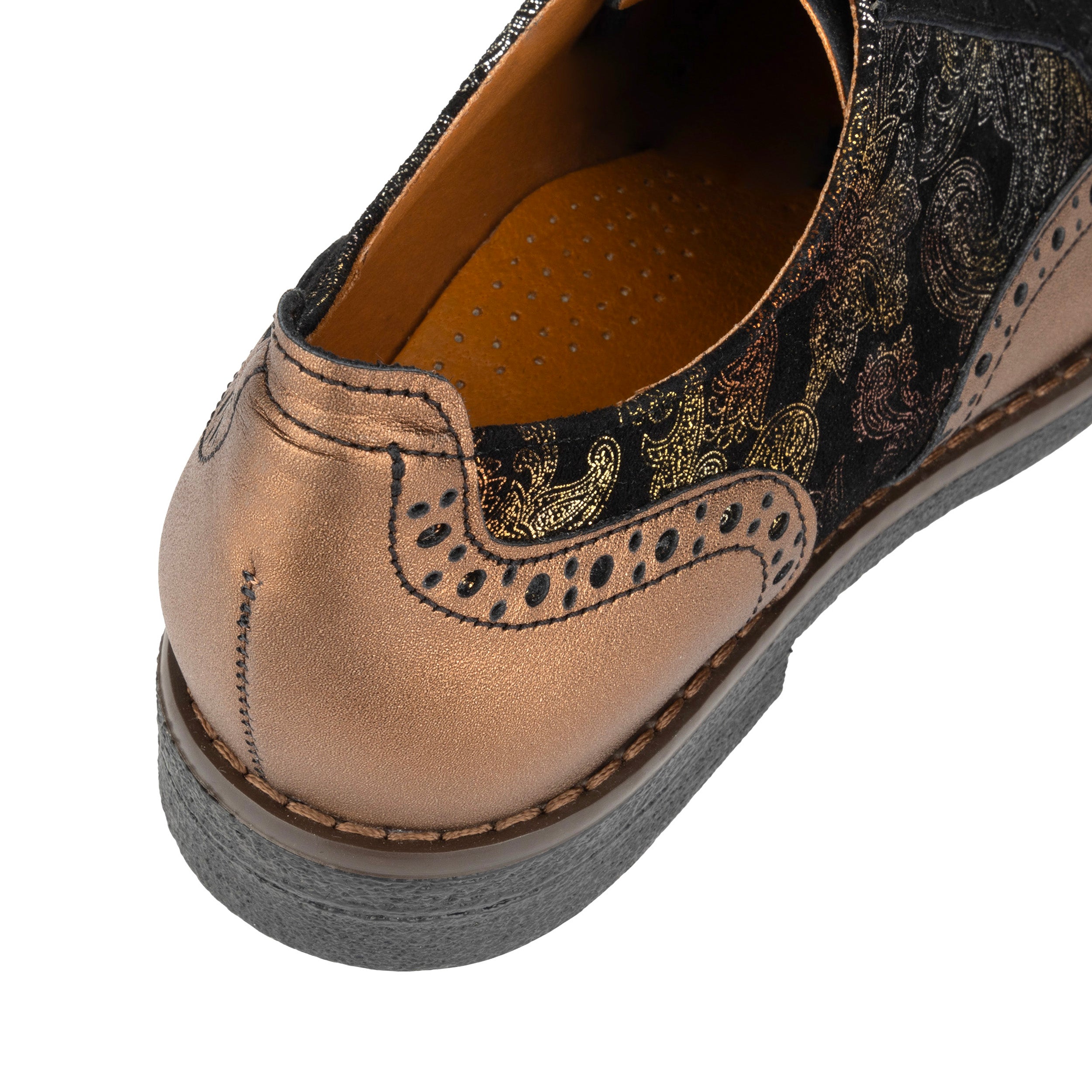 The Artist - Bronze & Floral - Women's leather lace-up shoe with brogue detailing