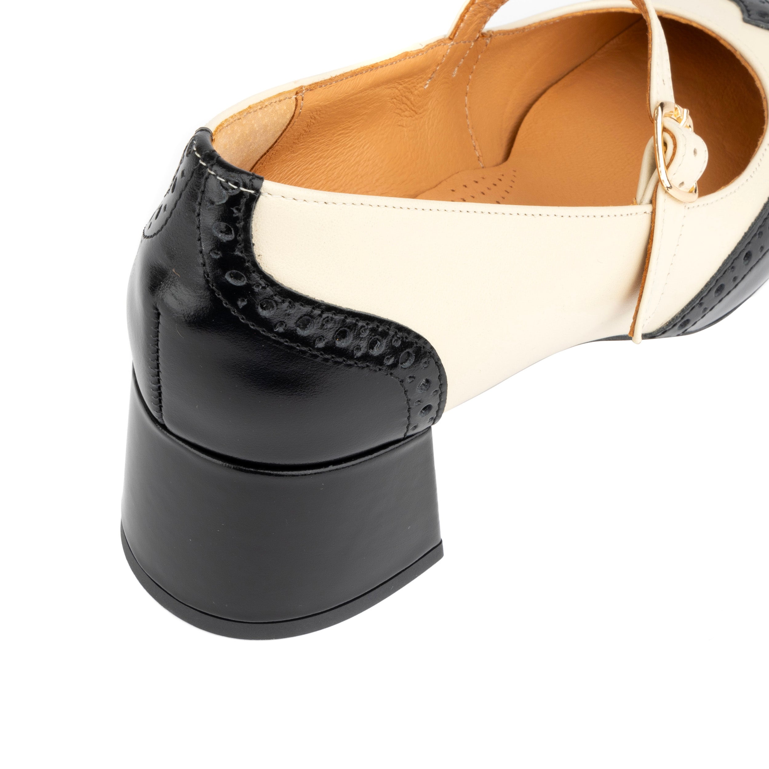 Mary Antoinette - Cream - Women's block heel Mary Jane in cream & black leather