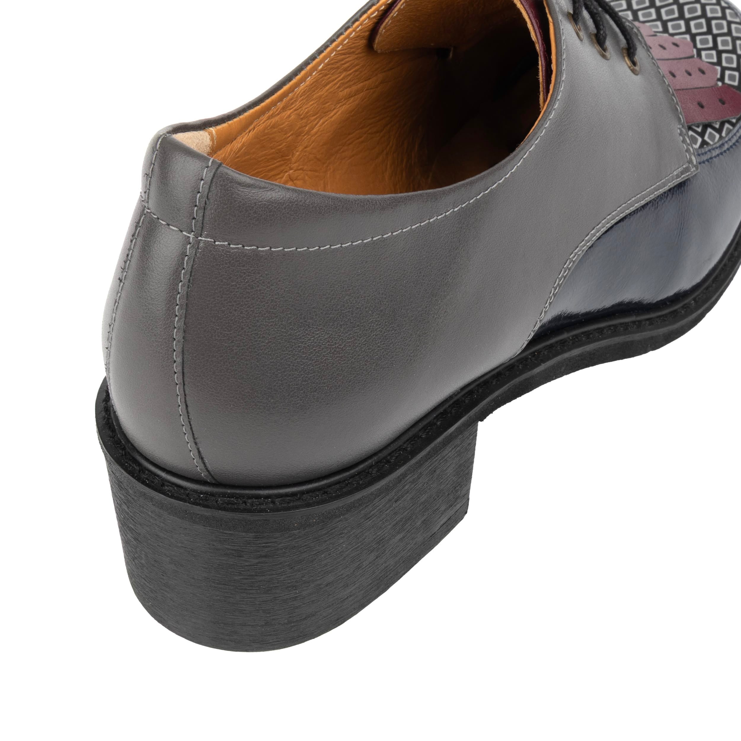 Retro Tone - Burgundy & Navy & Grey - Women's leather lace-up with signature kiltie detail