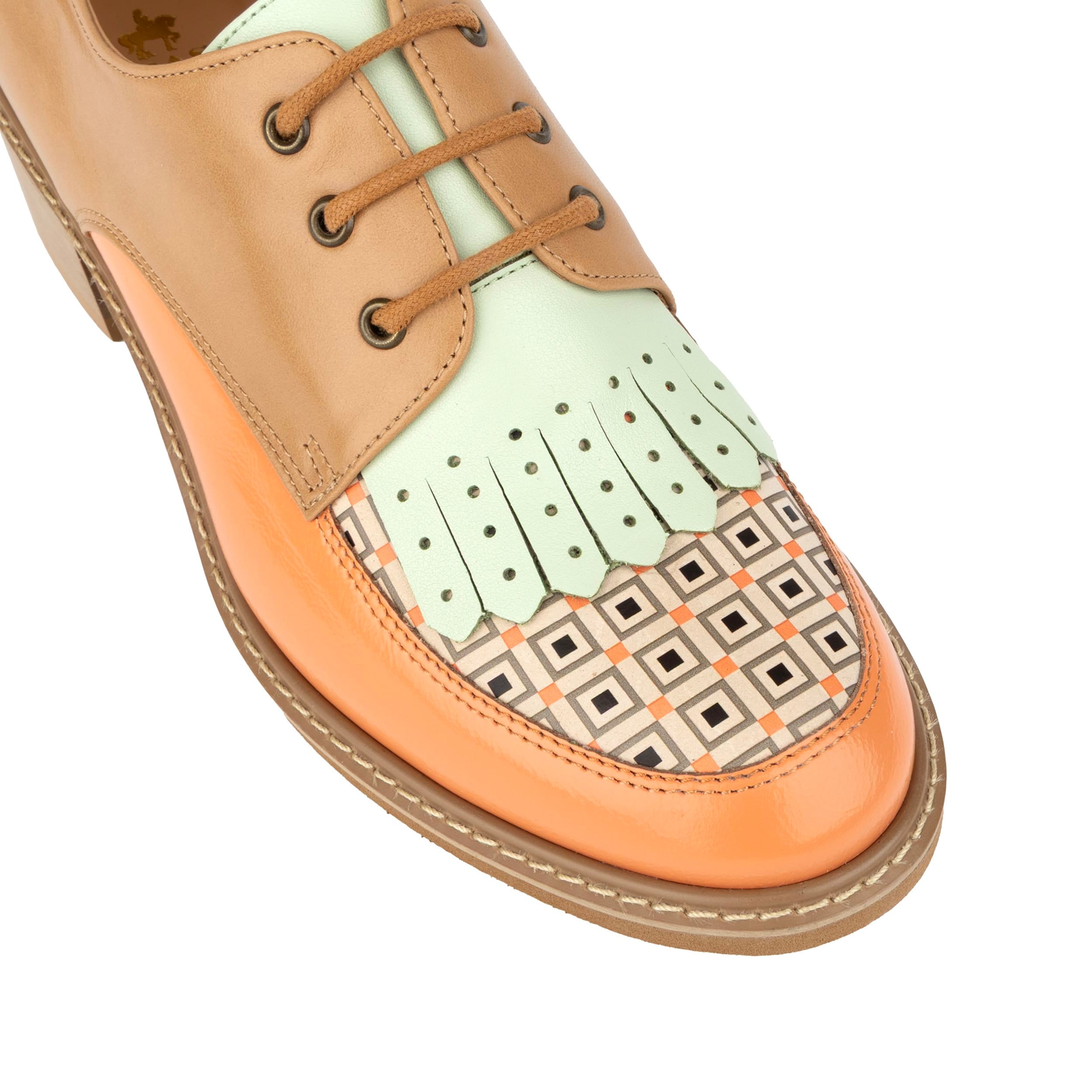 Retro Tone - Tan & Pastels - Women's leather lace-up with signature kiltie detail
