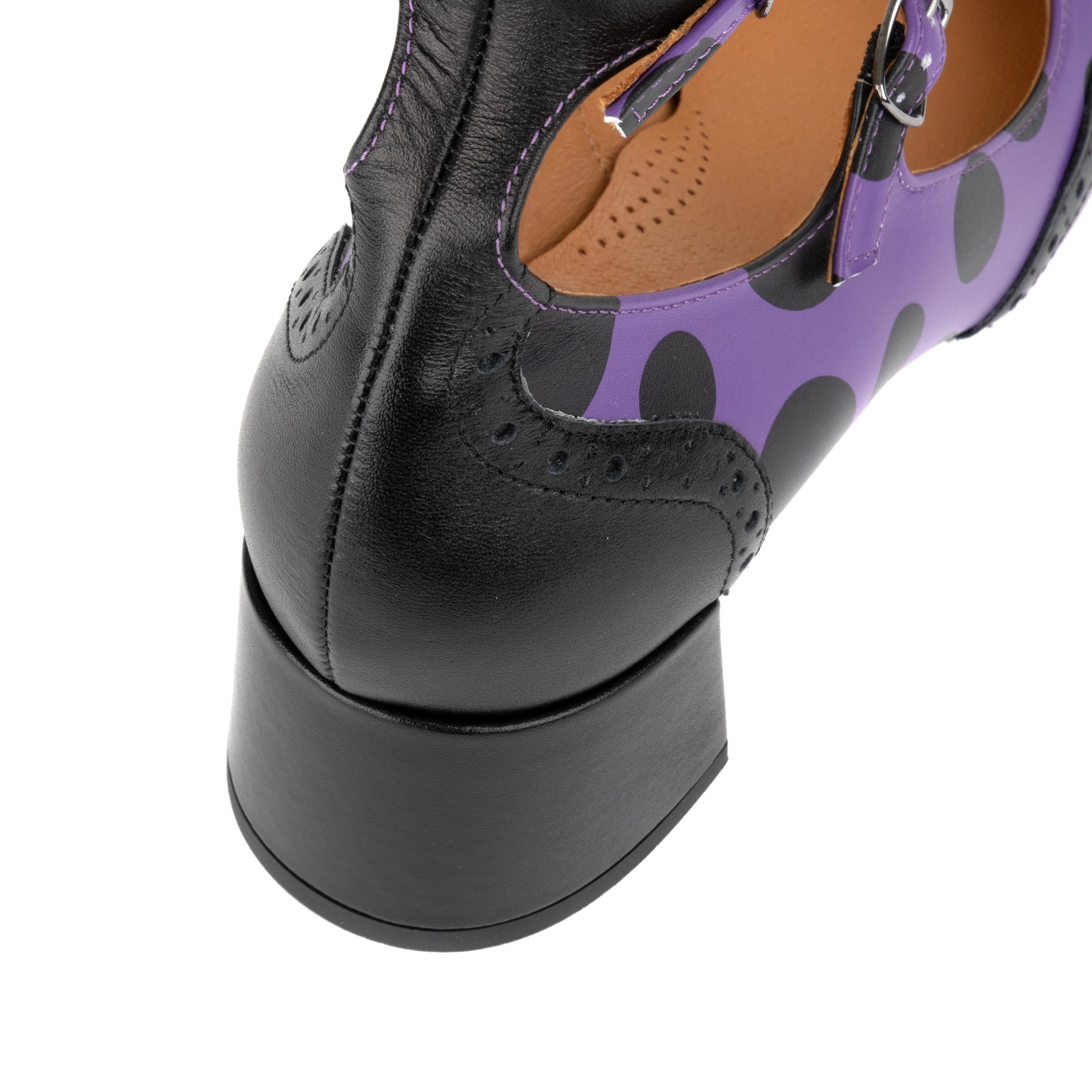 Mary Jane - Polka Womens - Women's block heel square toe heel in purple & black polka