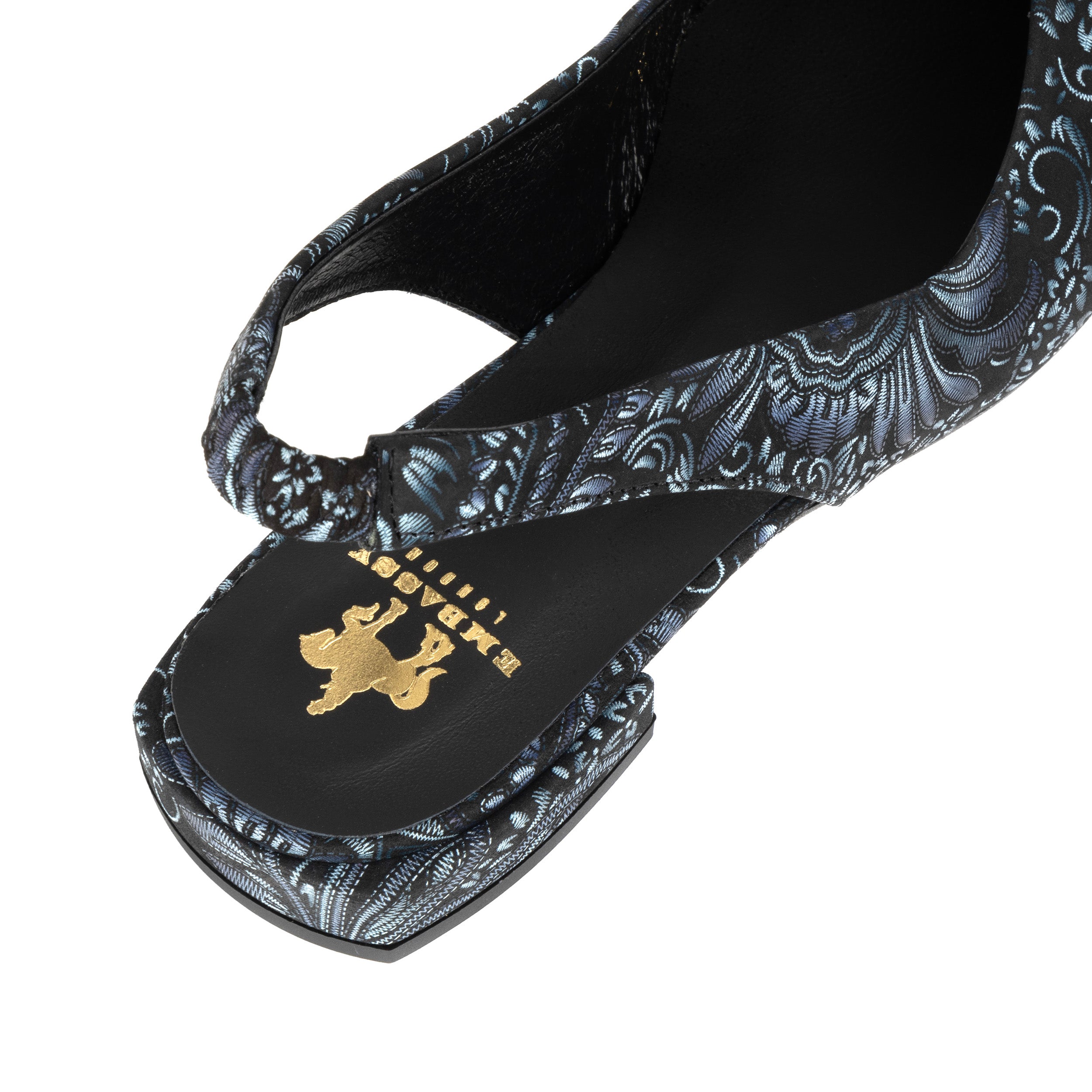 Holly - Navy Floral - Women's leather almond toe flat slingback in vibrant print