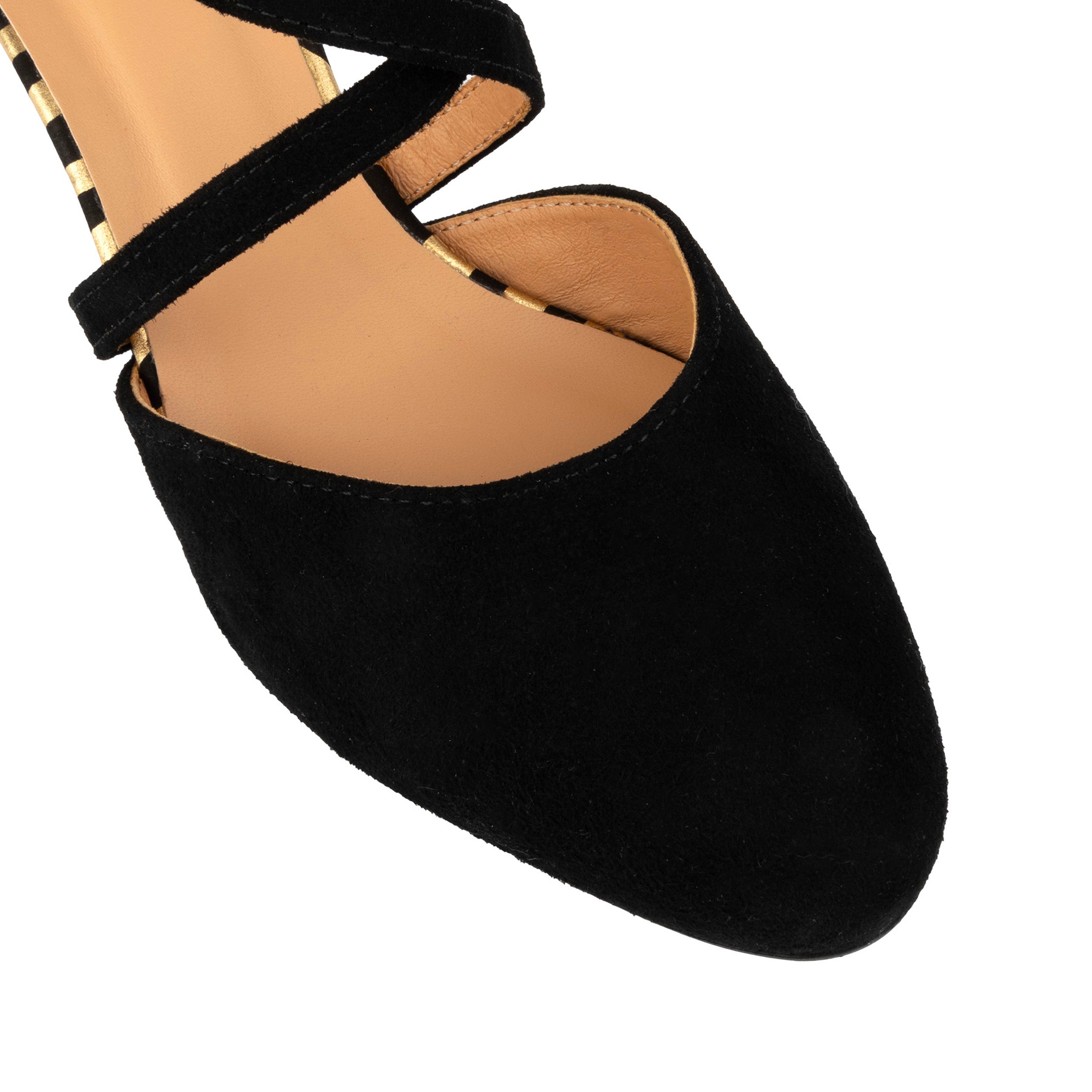 Dannii - Black & Gold Stripes - Women's leather closed-toe block heel with gold foil details