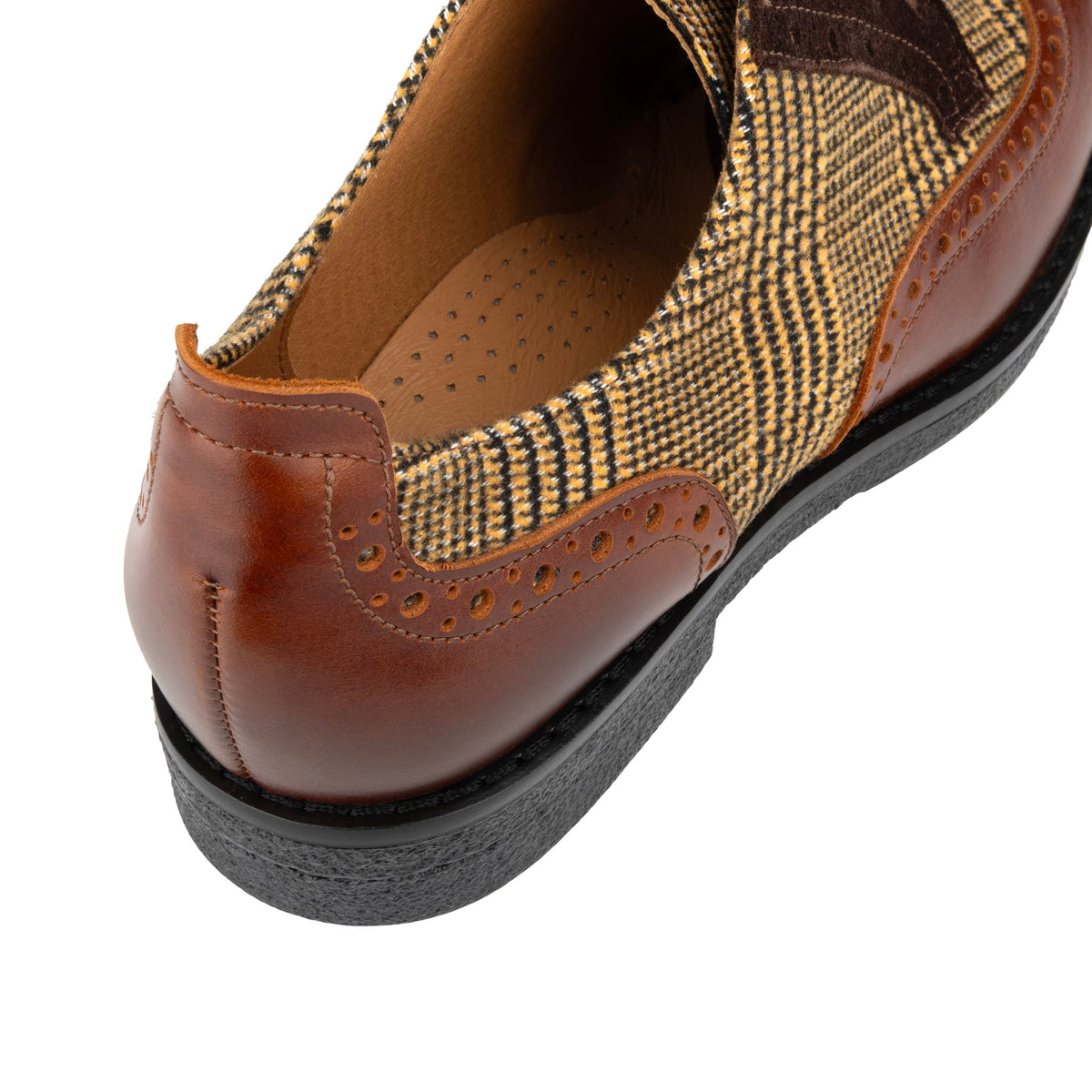 The Artist - Brown & Brown Check - Women's leather lace-up shoe with brogue detailing