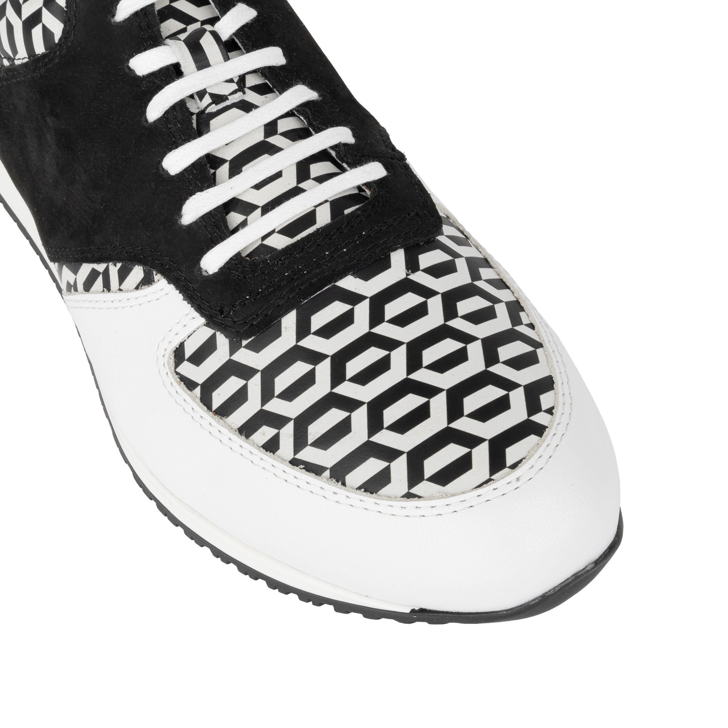 San Francisco - White & Black Hexa - Men's lace-up leather & suede trainer