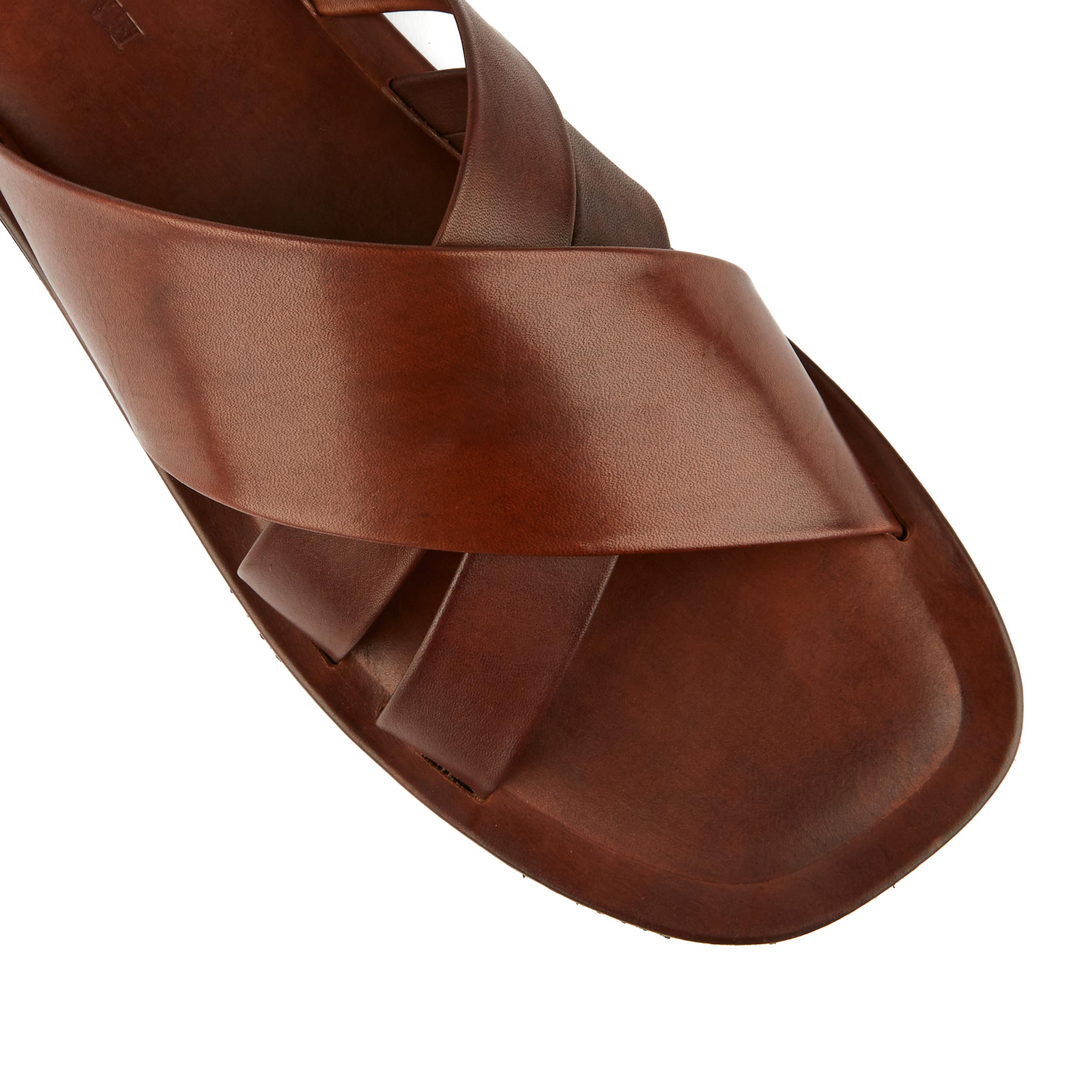 Rio - Brown - Men's crossover straps fully leather lined slide sandal