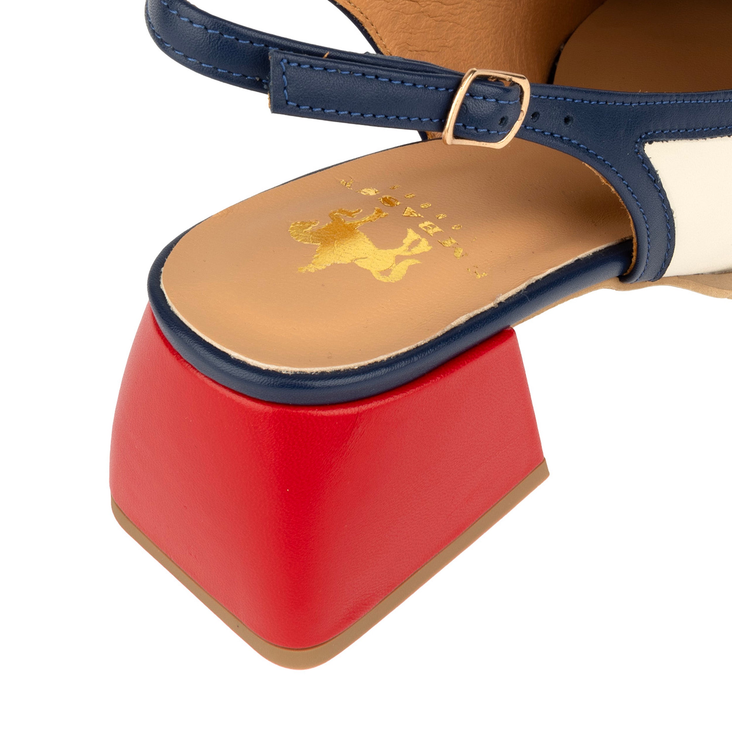 Diana - Cream & Red & Blue - Women's block heel slingback leather pump