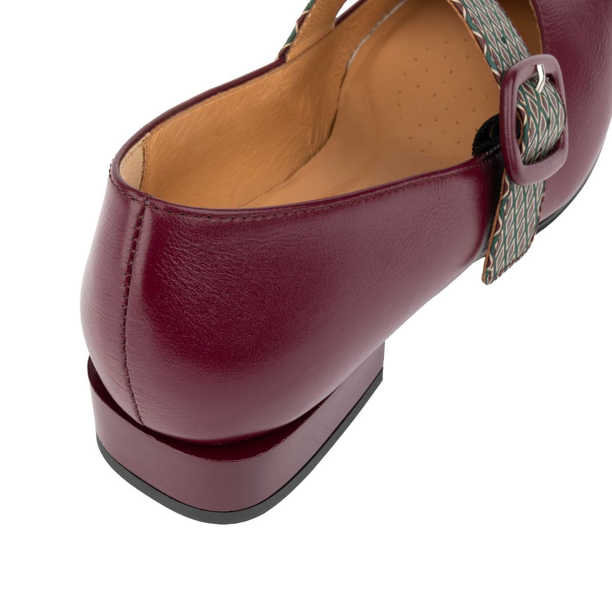 Bliss - Burgundy & Green Diamond - Women's block heel square toe patent leather Mary-Jane