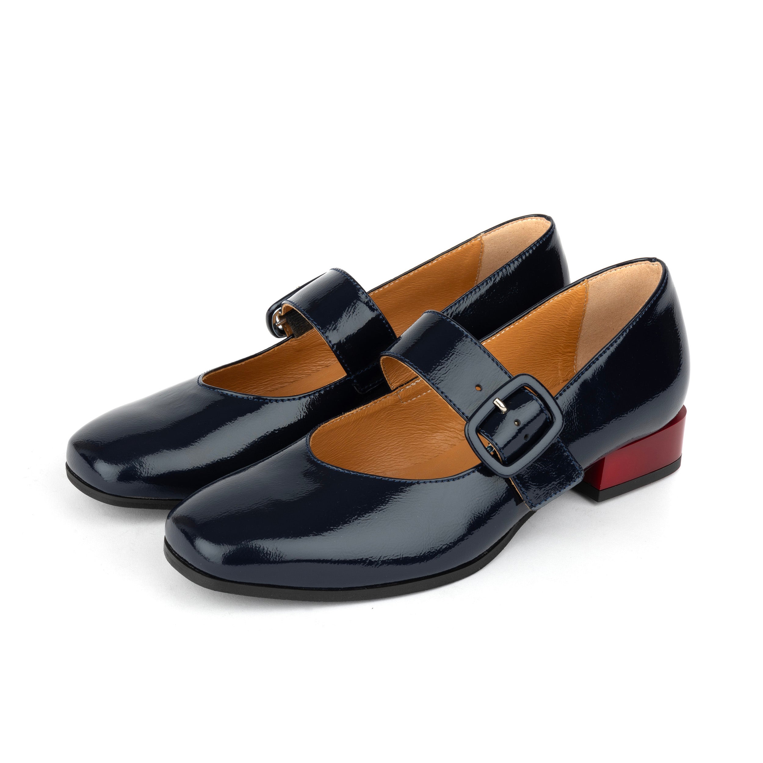 Bliss - Navy - Women's block heel square toe patent leather Mary-Jane