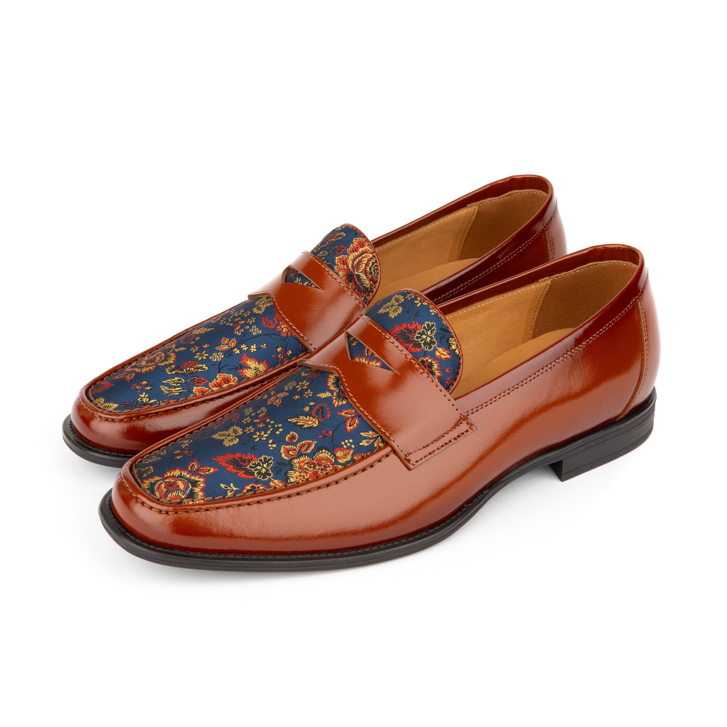 Henry - Tan & Blue Flower - Men's Leather Loafer