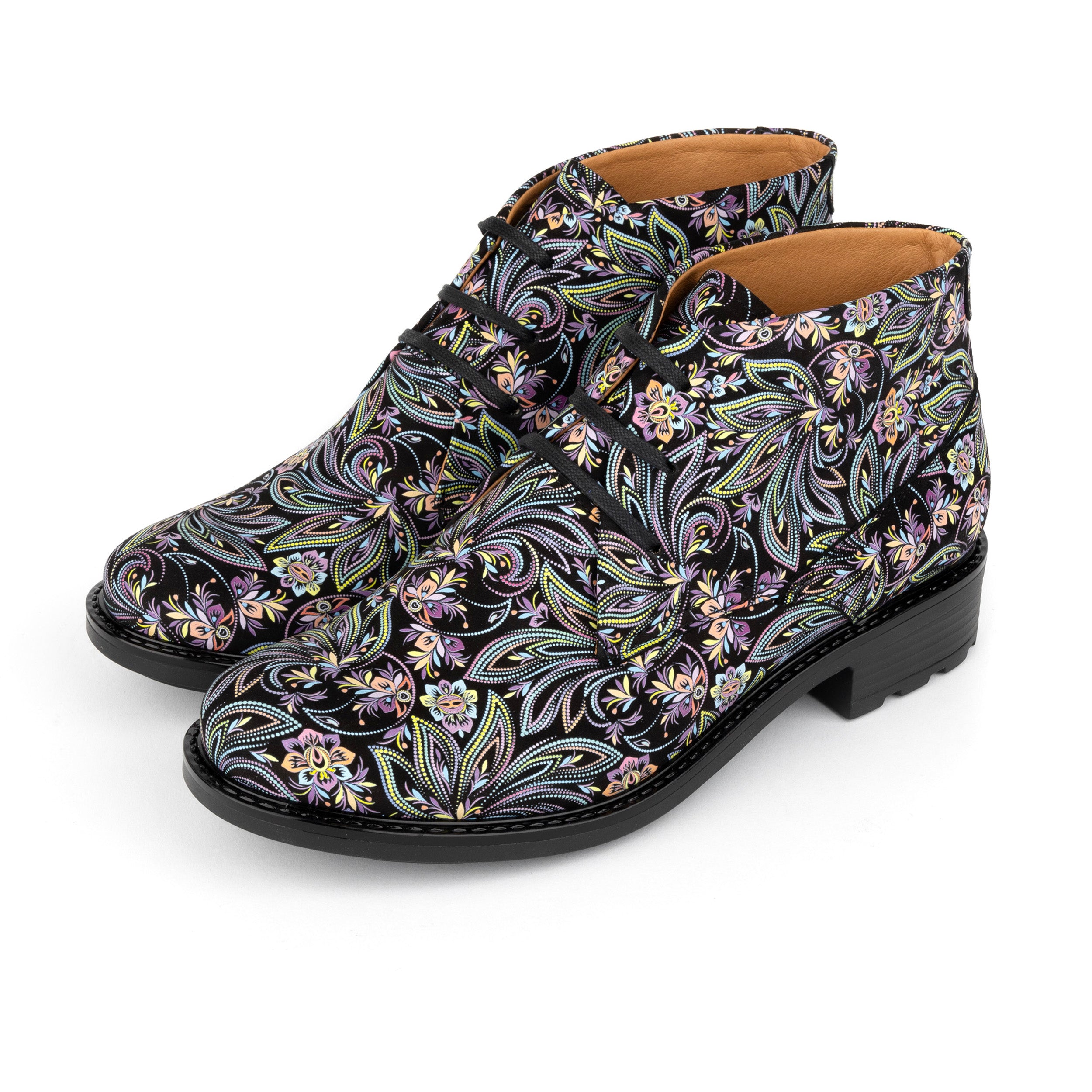 Laviva - Dark Floral - Women's Leather Round Toe Ankle Boot