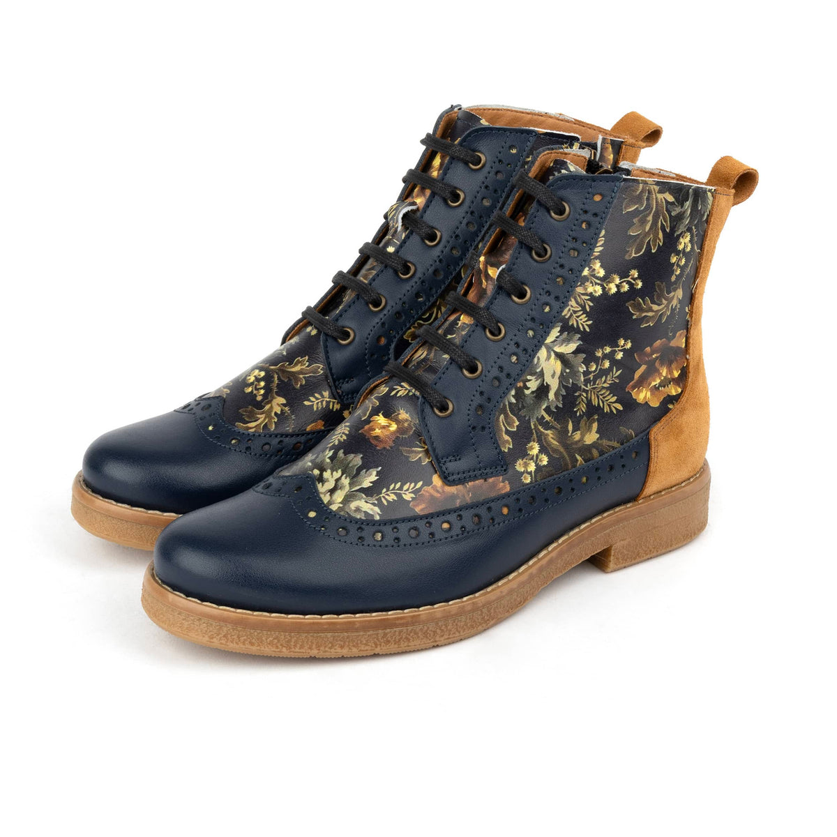 Hatter - Navy & Autumn Bloom - Women's Leather Ankle Lace-up Boot