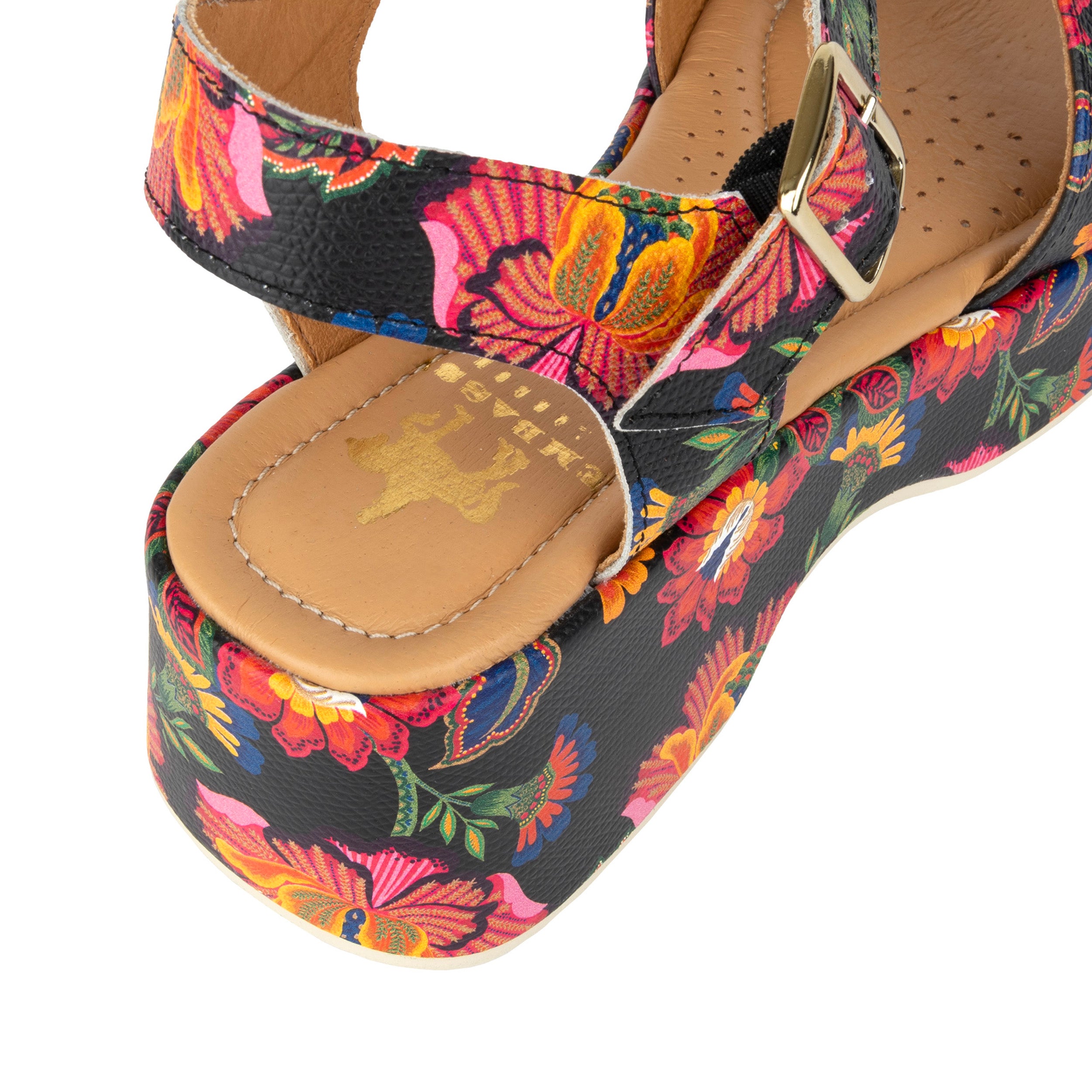 Palm Rise - Red Flowers - Women's Leather Platform Sandal