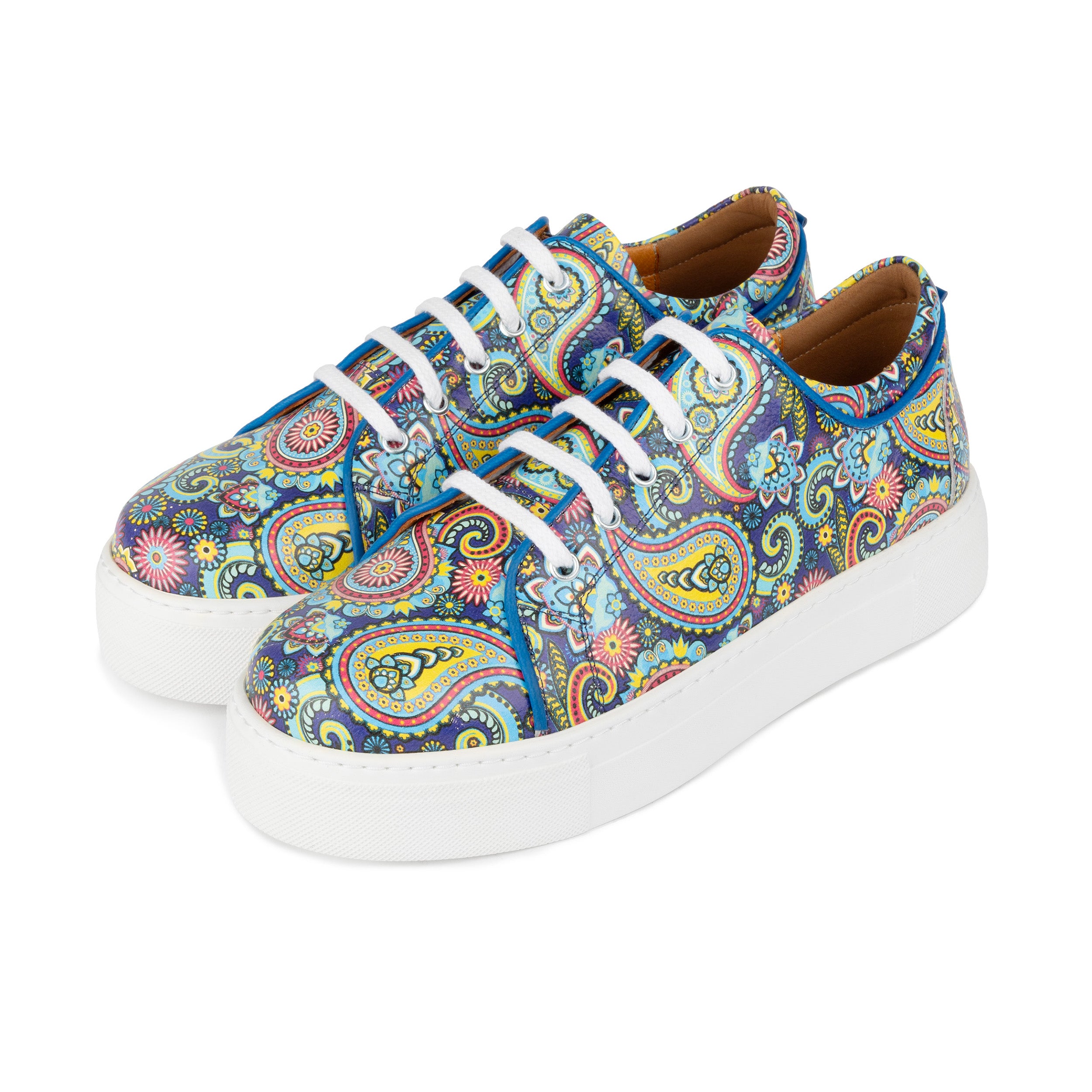 Camila - Festival Blue - Women’s Chunky Leather Platform Trainer