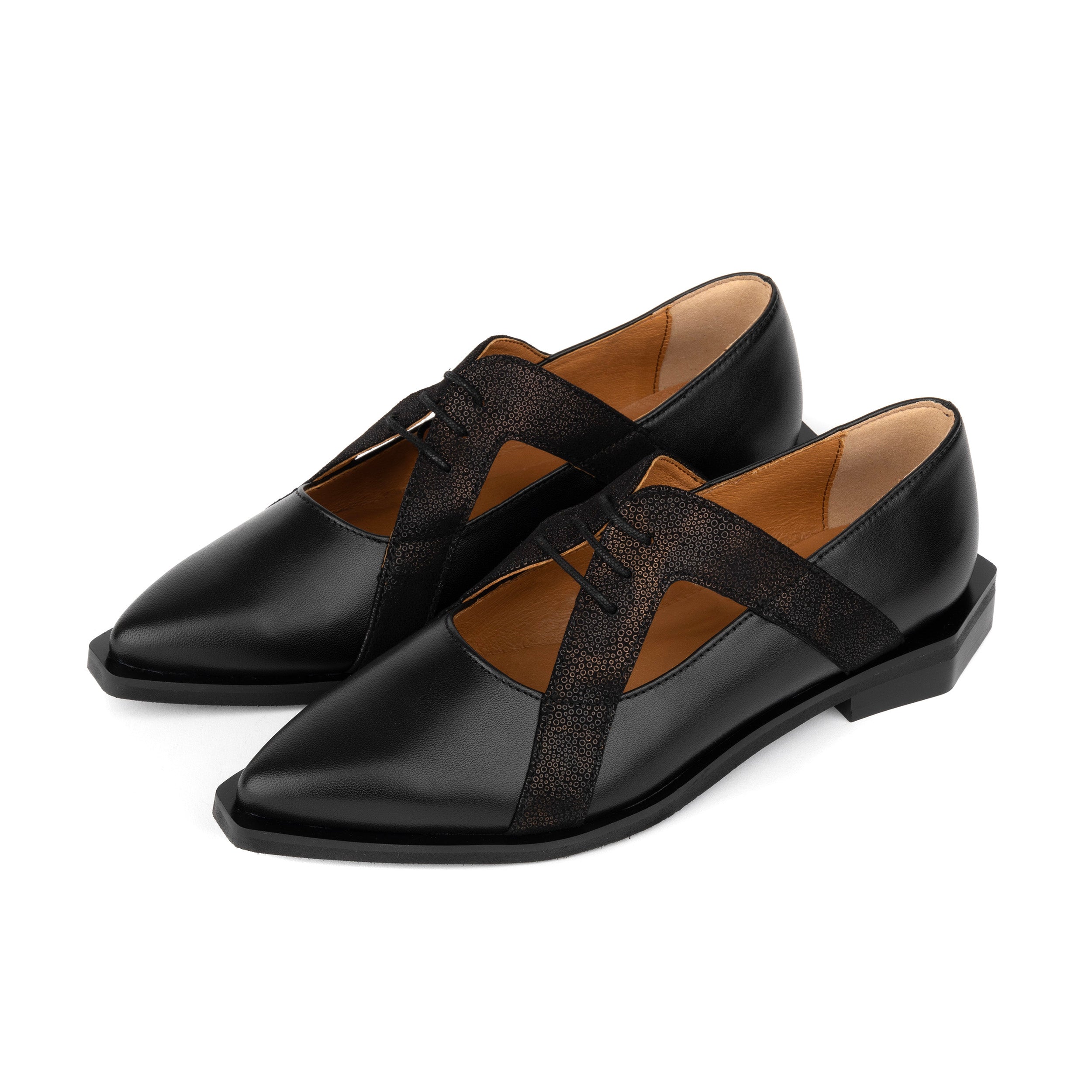 Harlowe - Black - Women's cutout leather lace up shoe