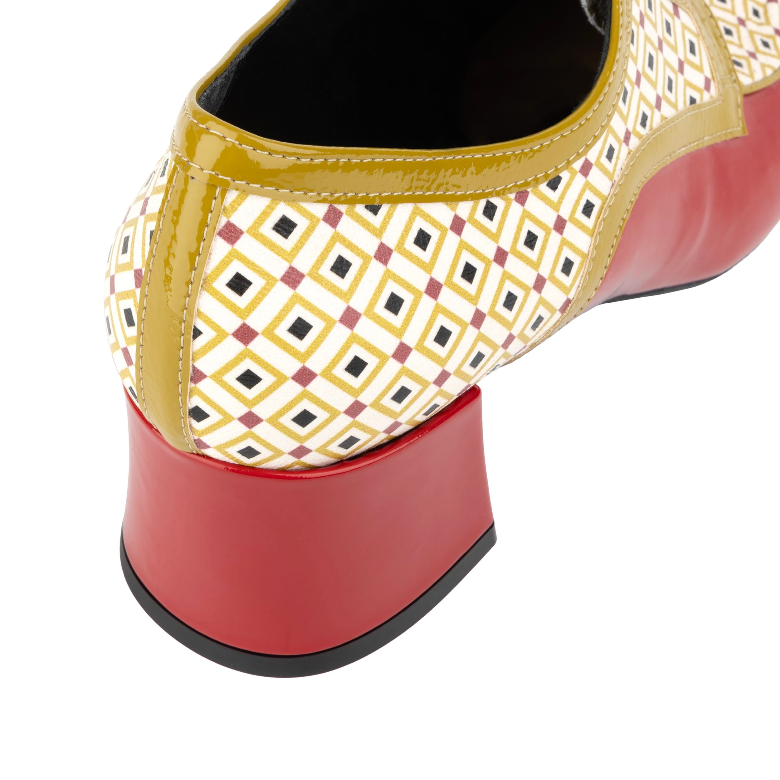 Sovereign - Olive & Red - Women's leather lace up shoe with block heel
